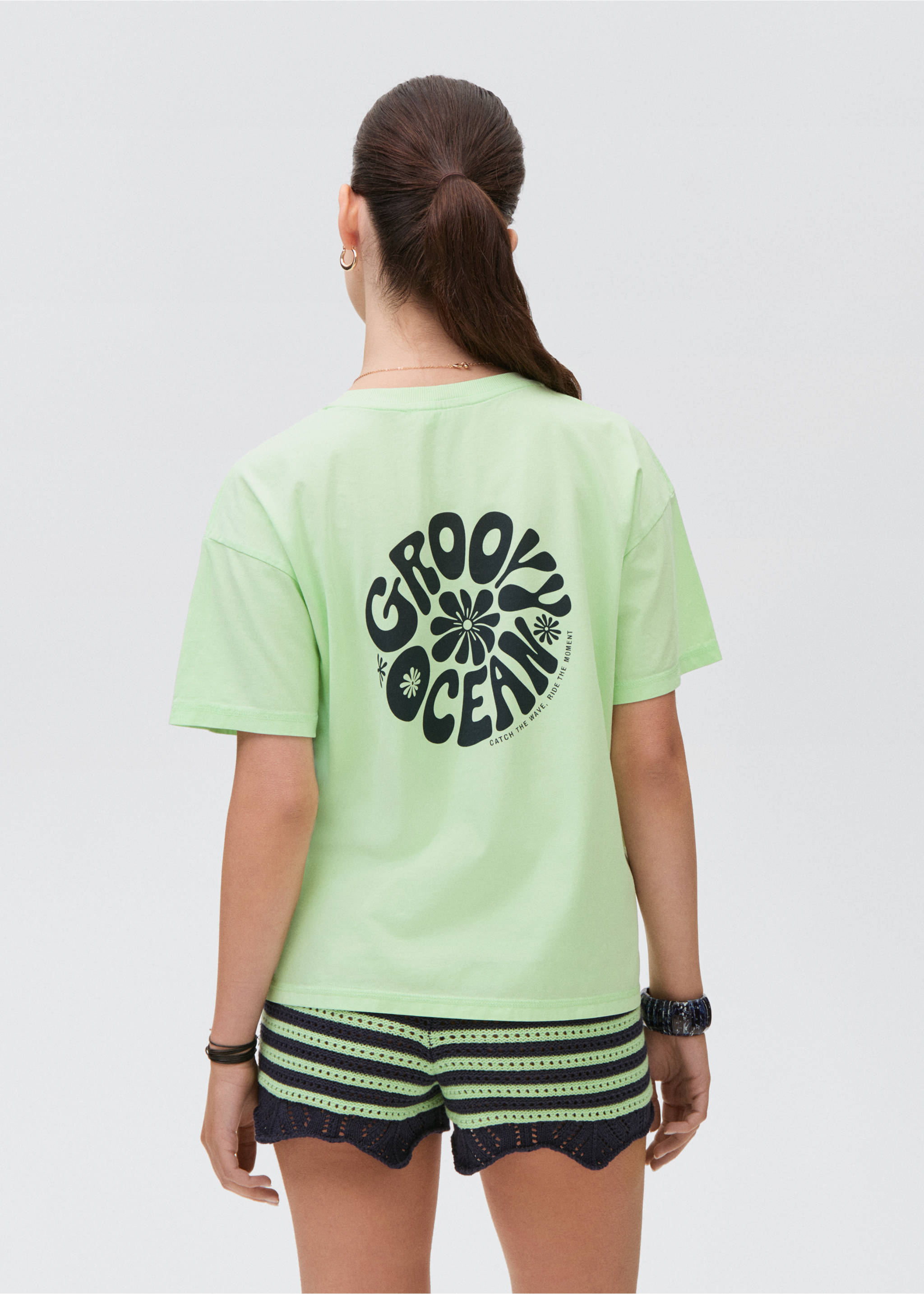 Short-sleeved printed t-shirt - Reverse of the article, Pastel Green. Ref: 87008275-00.