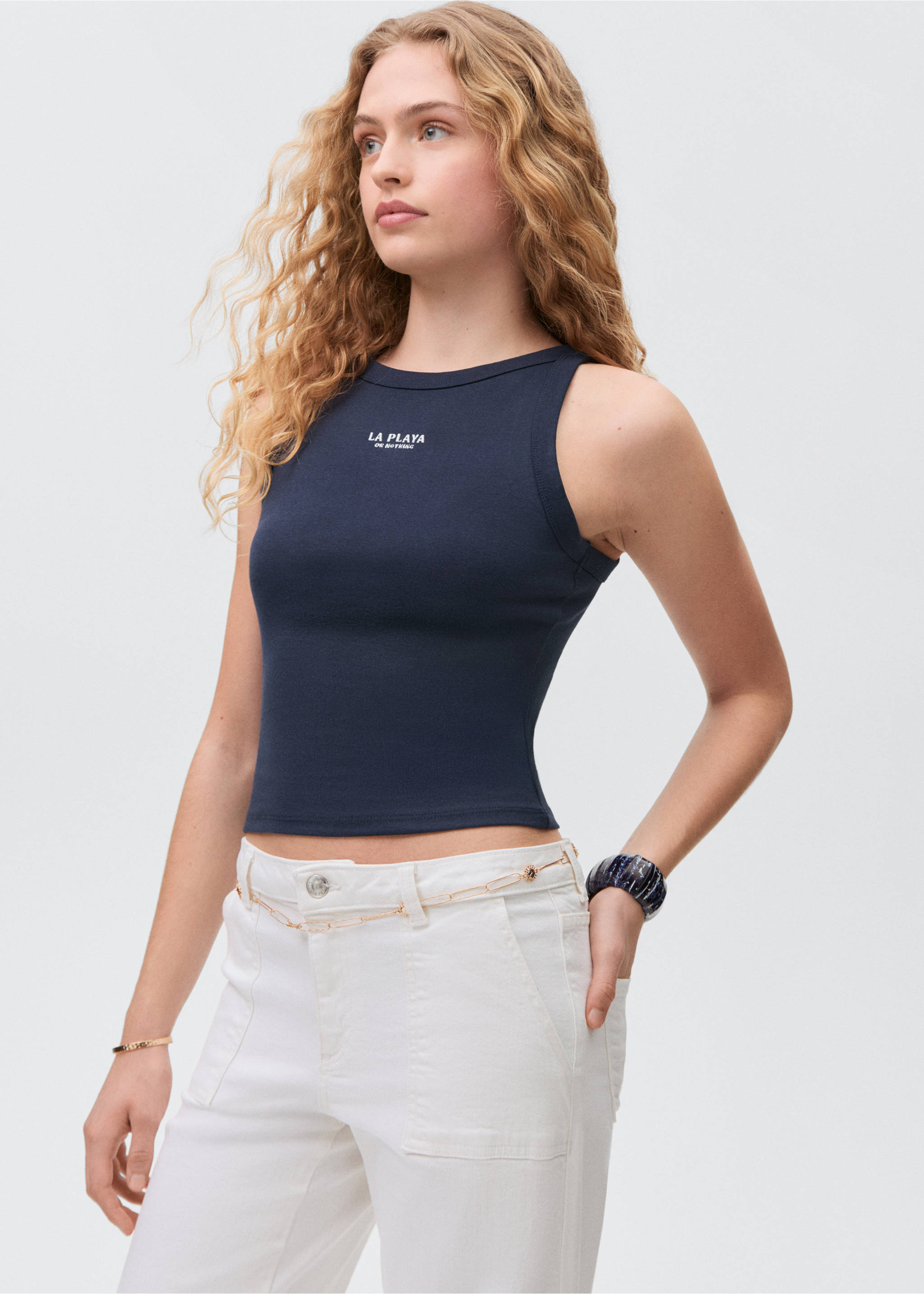 T-Shirt mit Schriftzug - Mittlere Ansicht, Marineblau. Ref: 87008277-00.