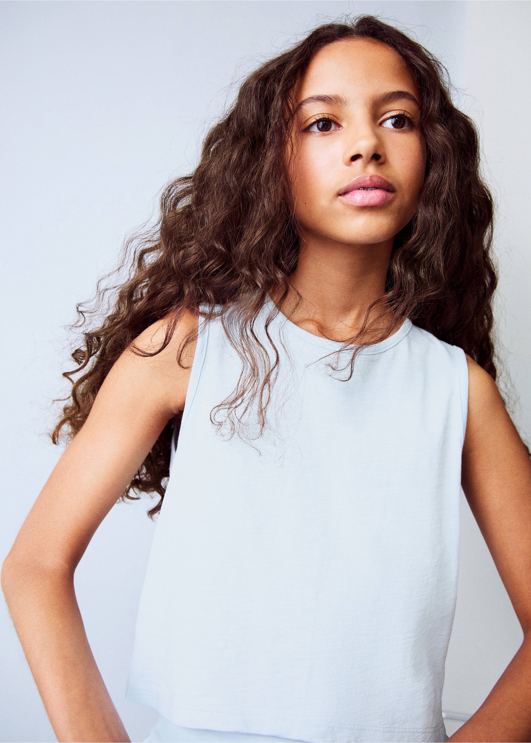 Crossed-back t-shirt with bow - Medium plane, Sky Blue. Ref: 87008278-00.