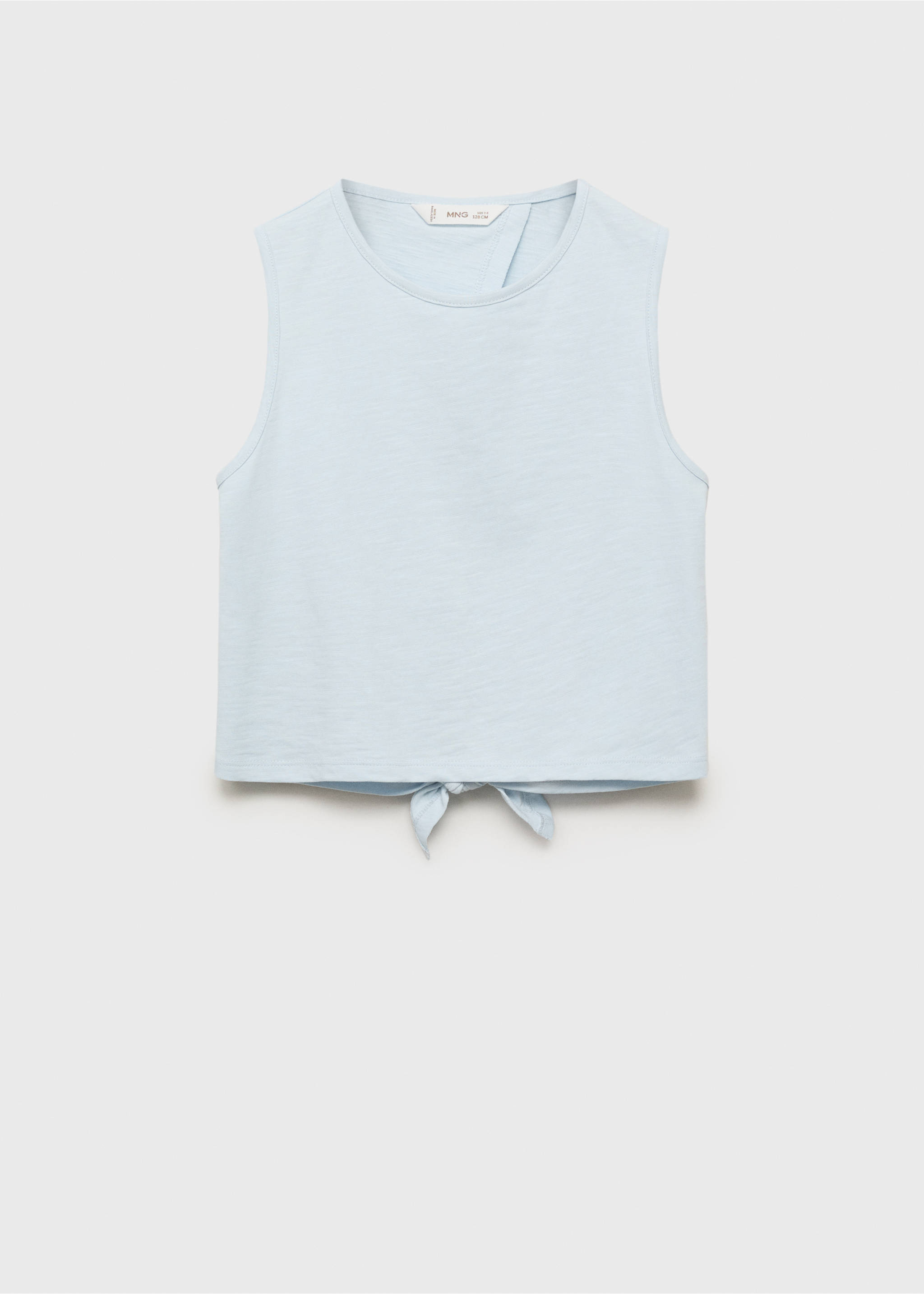 T-Shirt mit gekreuztem Rücken und Schleife - Artikel ohne Model, Himmelblau. Ref: 87008278-00.