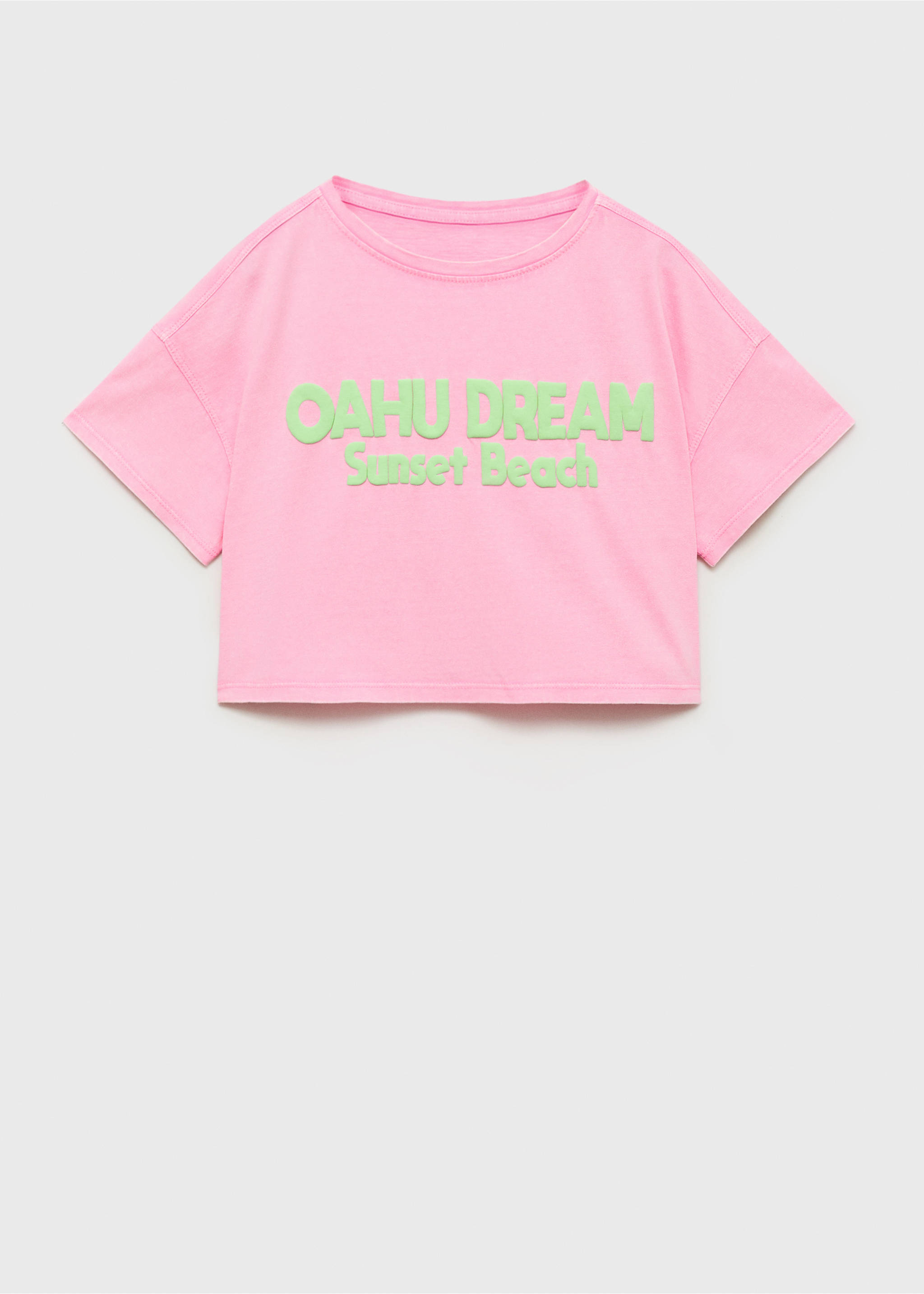 T-Shirt mit reliefartigem Schriftzug - Artikel ohne Model, Neonpink. Ref: 87008279-00.