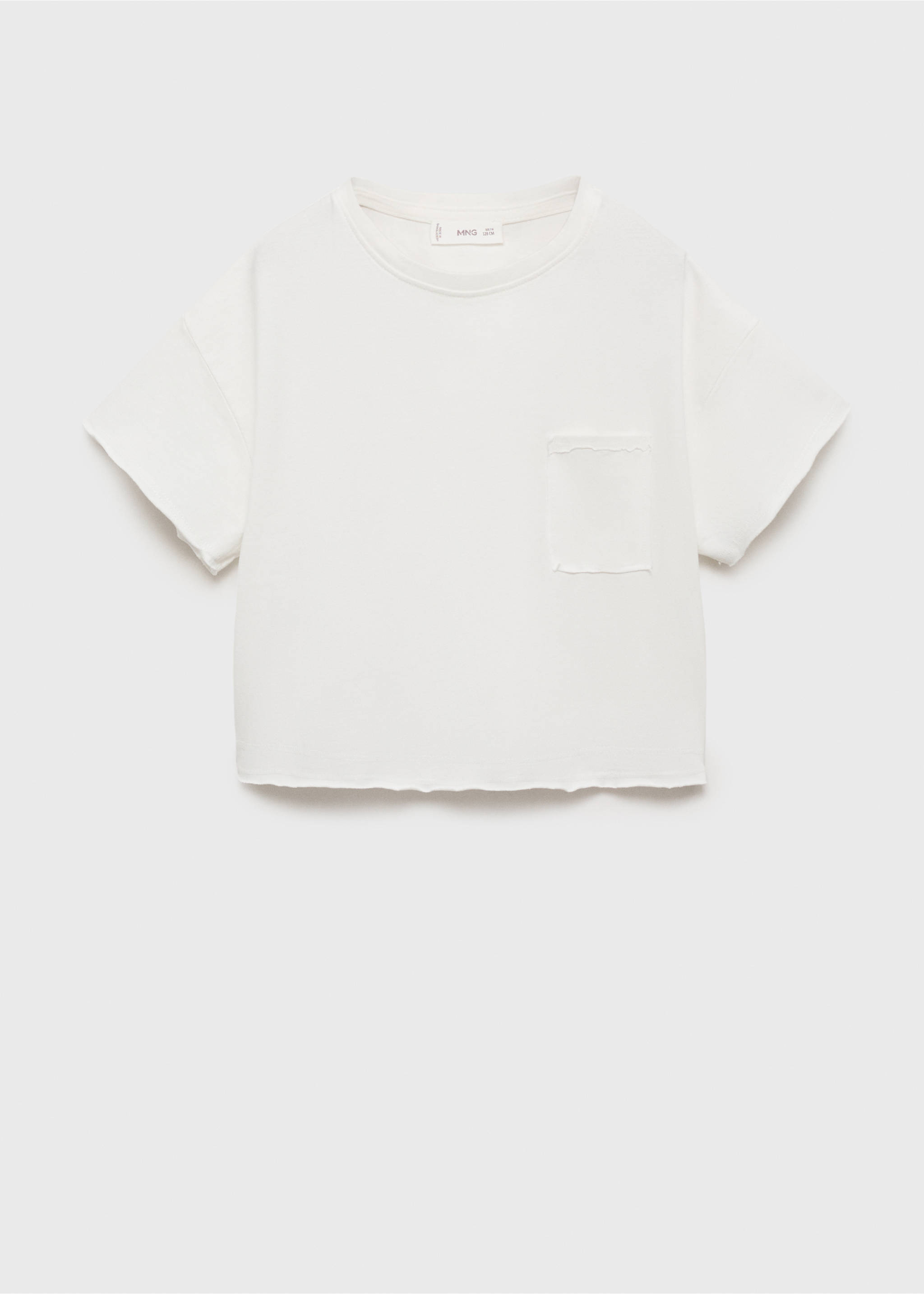 White kids' short-sleeve t-shirt with a chest pocket and raw edges., Off White. Ref: 87008280-00.