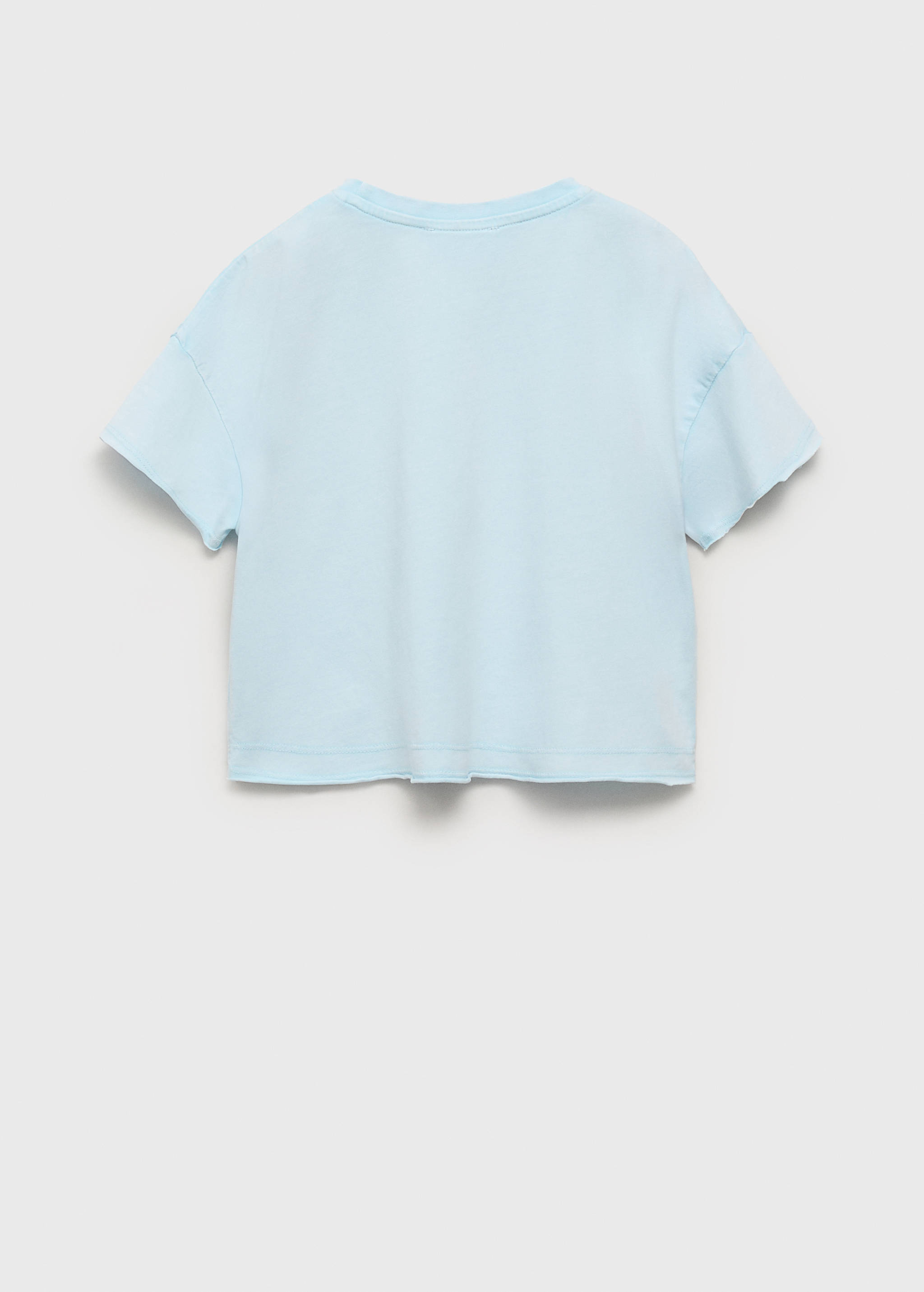 Light blue t-shirt with short sleeves and raw-edge hems, back view.