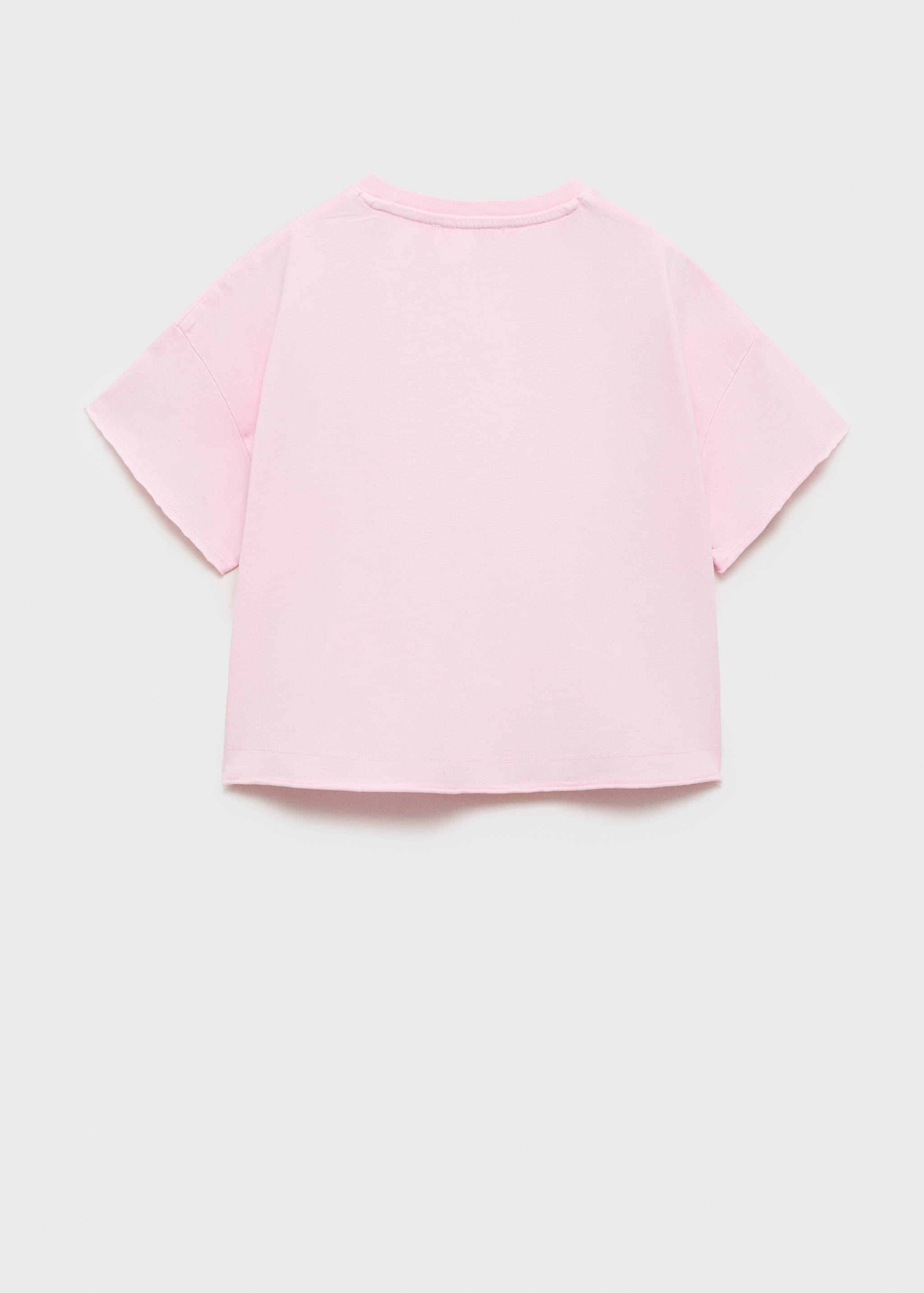 Back view of a plain pink short-sleeved t-shirt.