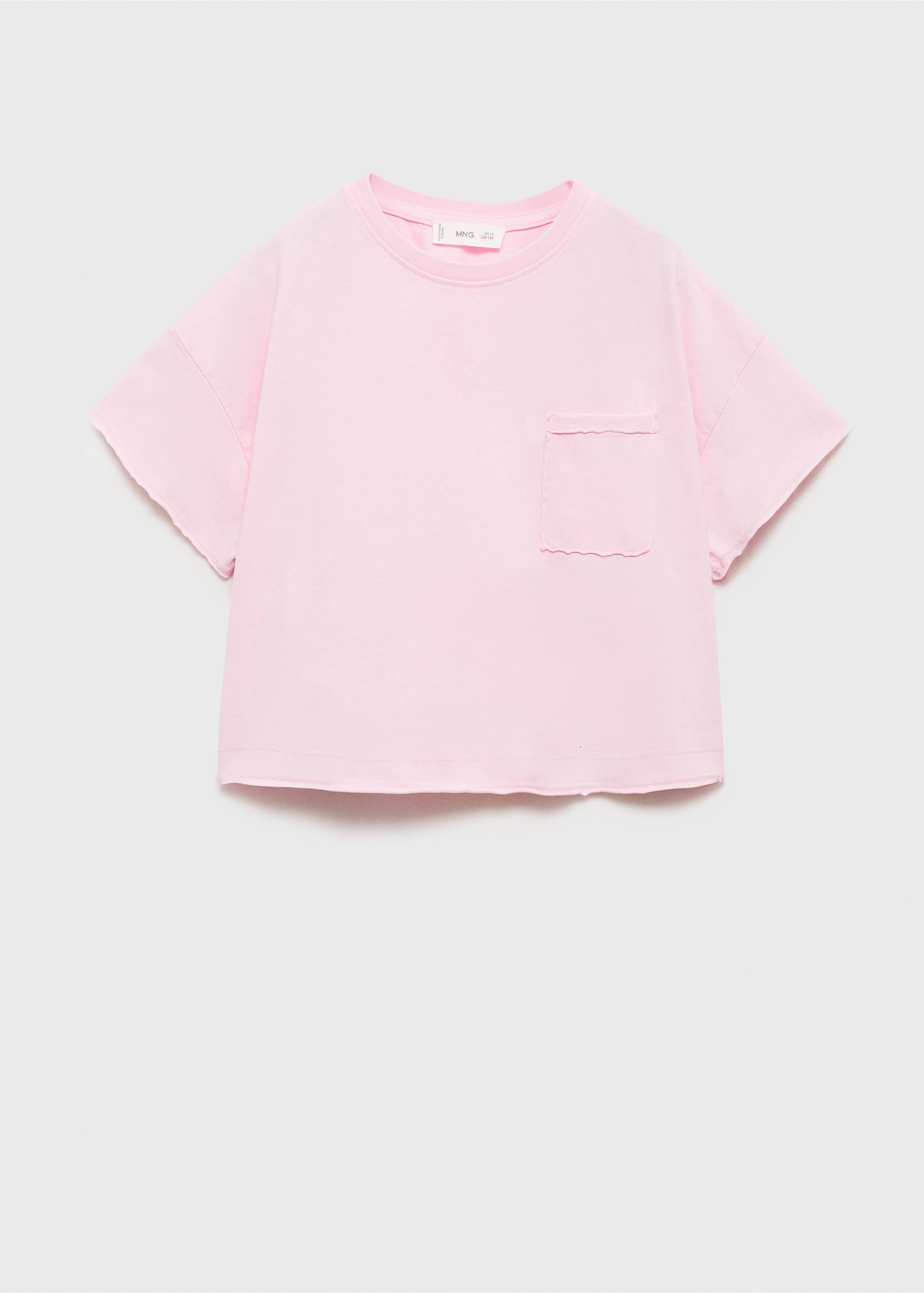 Pink short-sleeved t-shirt with a chest pocket and raw-edge trim., Pink. Ref: 87008280-00.