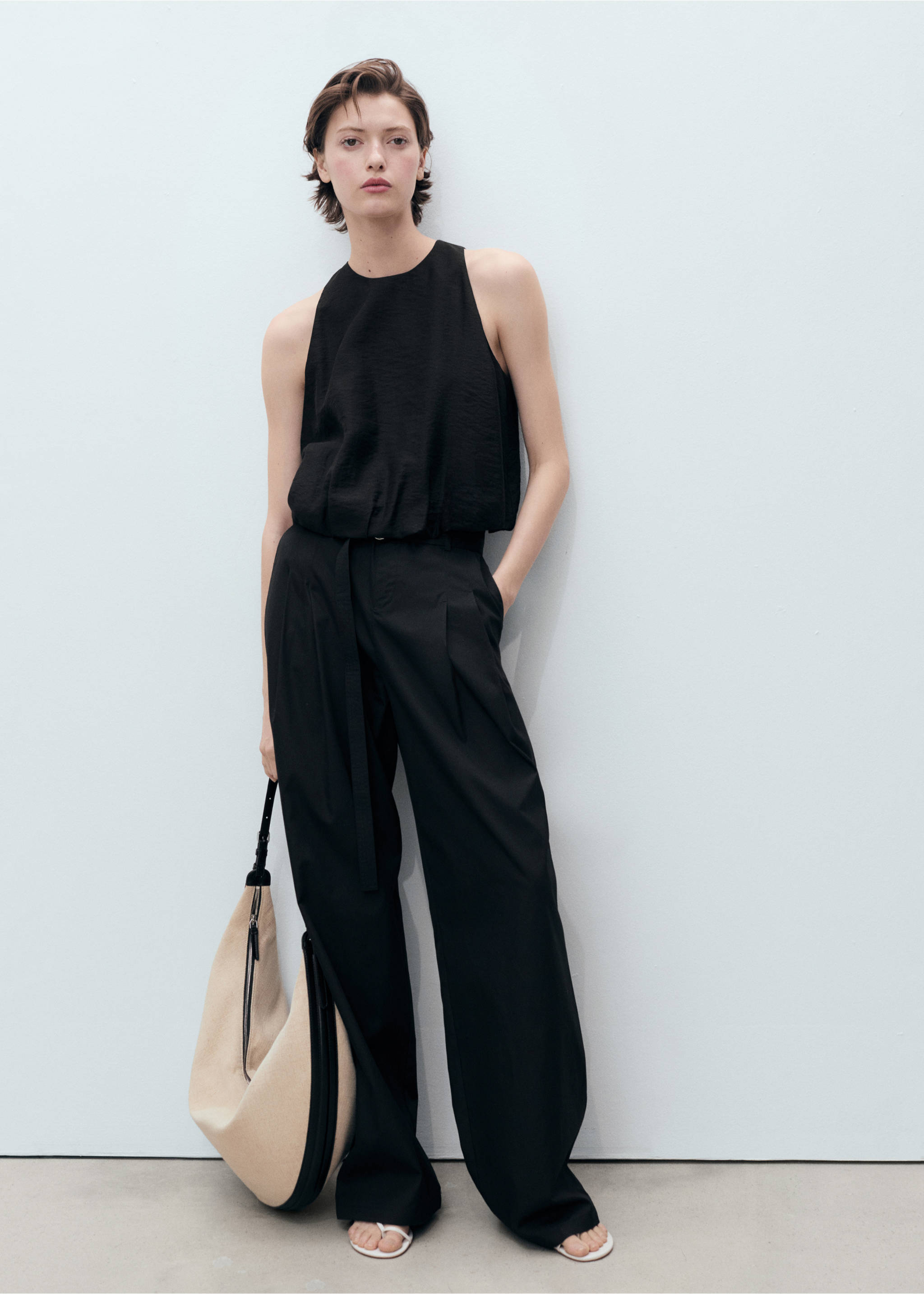 Lyocell-blend top with puffed hem - General plane, Black. Ref: 87008652-00.