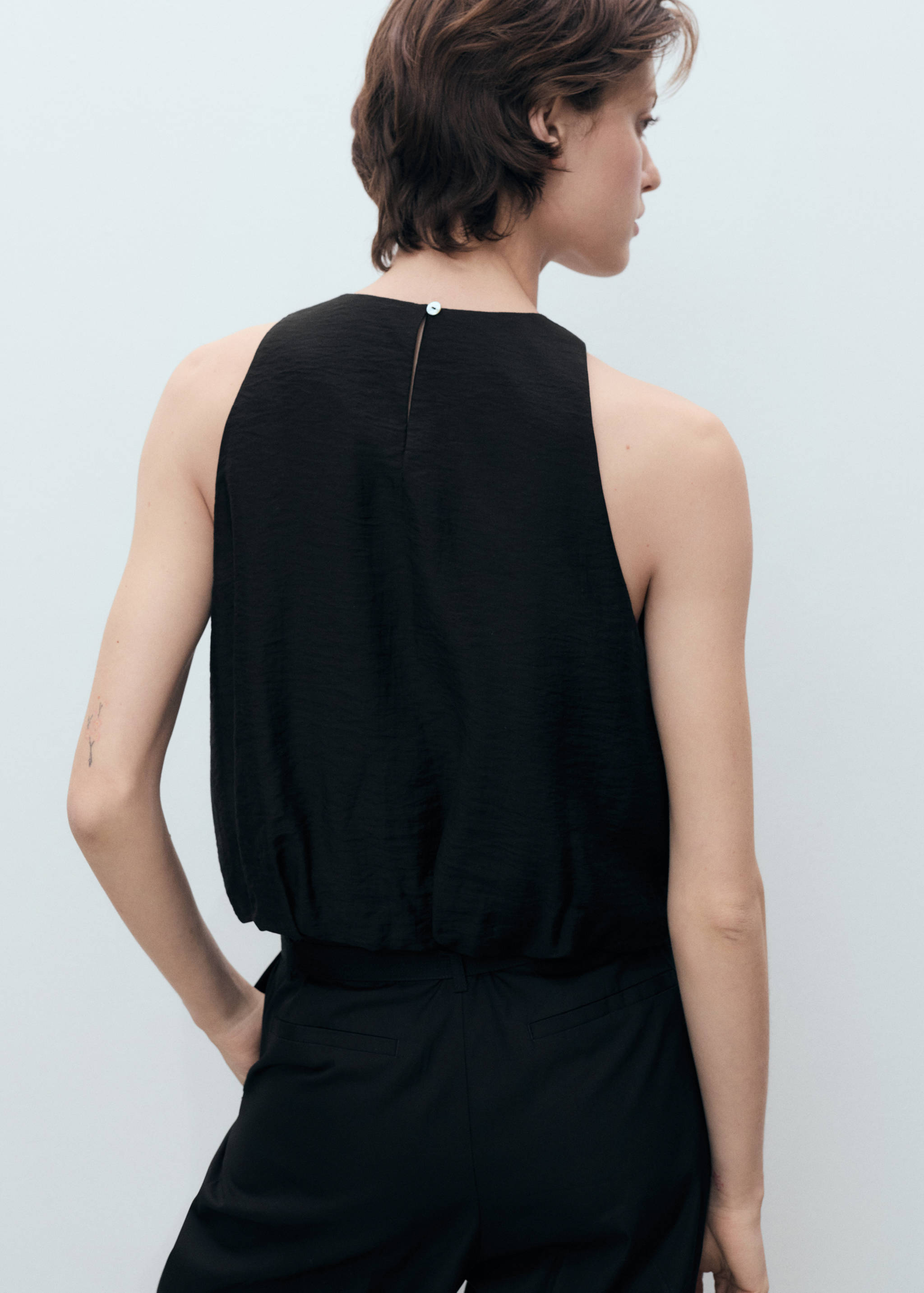 Lyocell-blend top with puffed hem - Reverse of the article