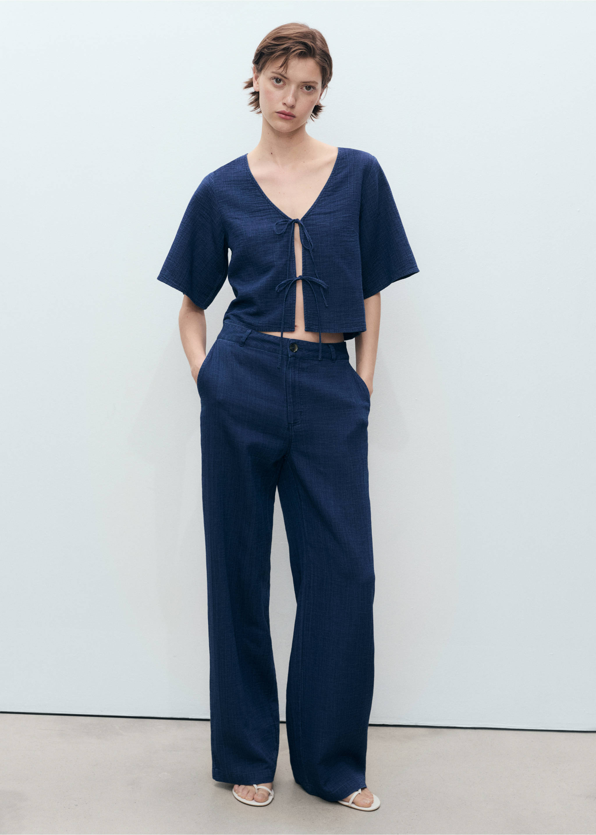 Flowy denim top with bows - General plane, Night Blue. Ref: 87008653-00.
