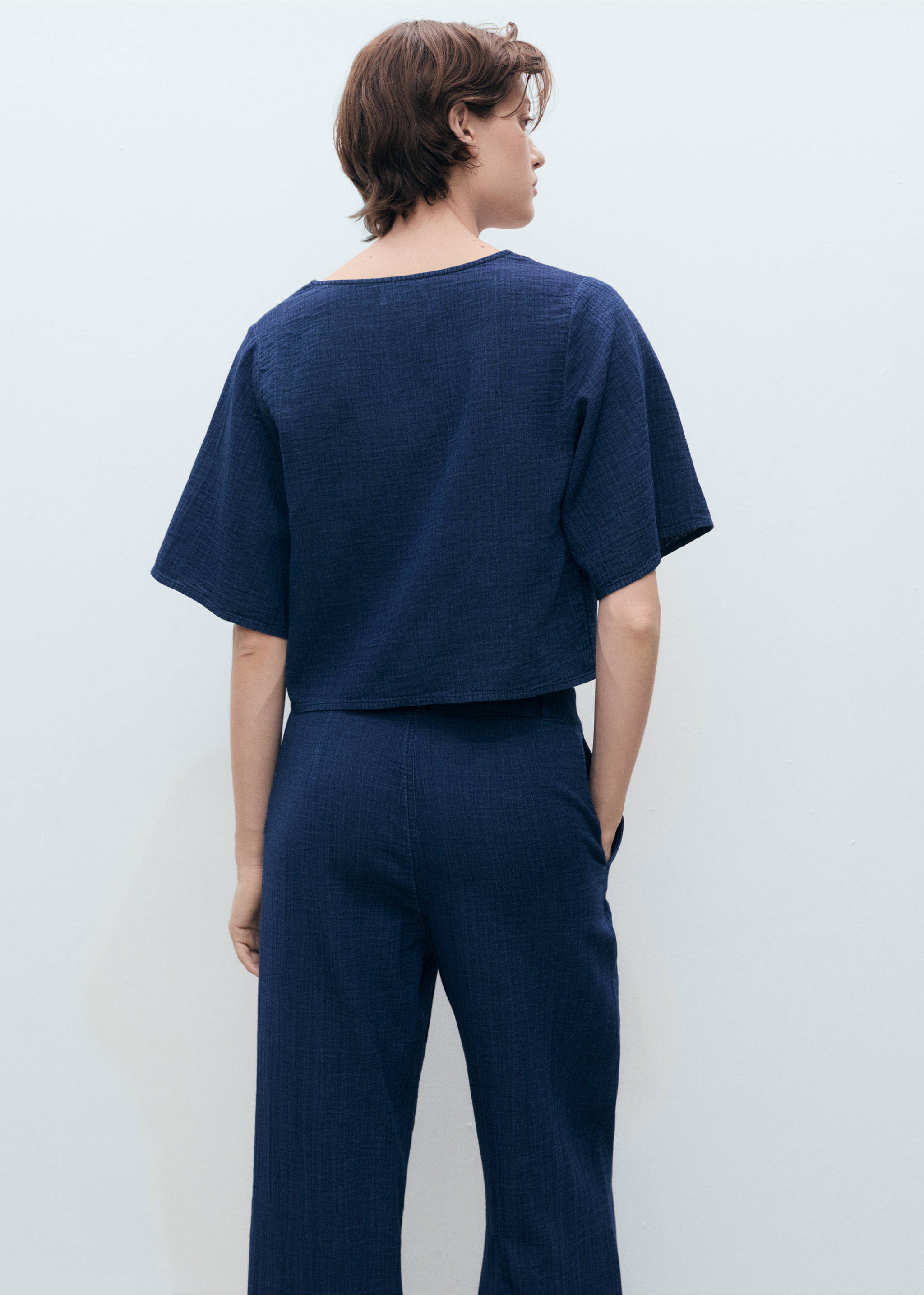 Flowy denim top with bows - Reverse of the article, Night Blue. Ref: 87008653-00.