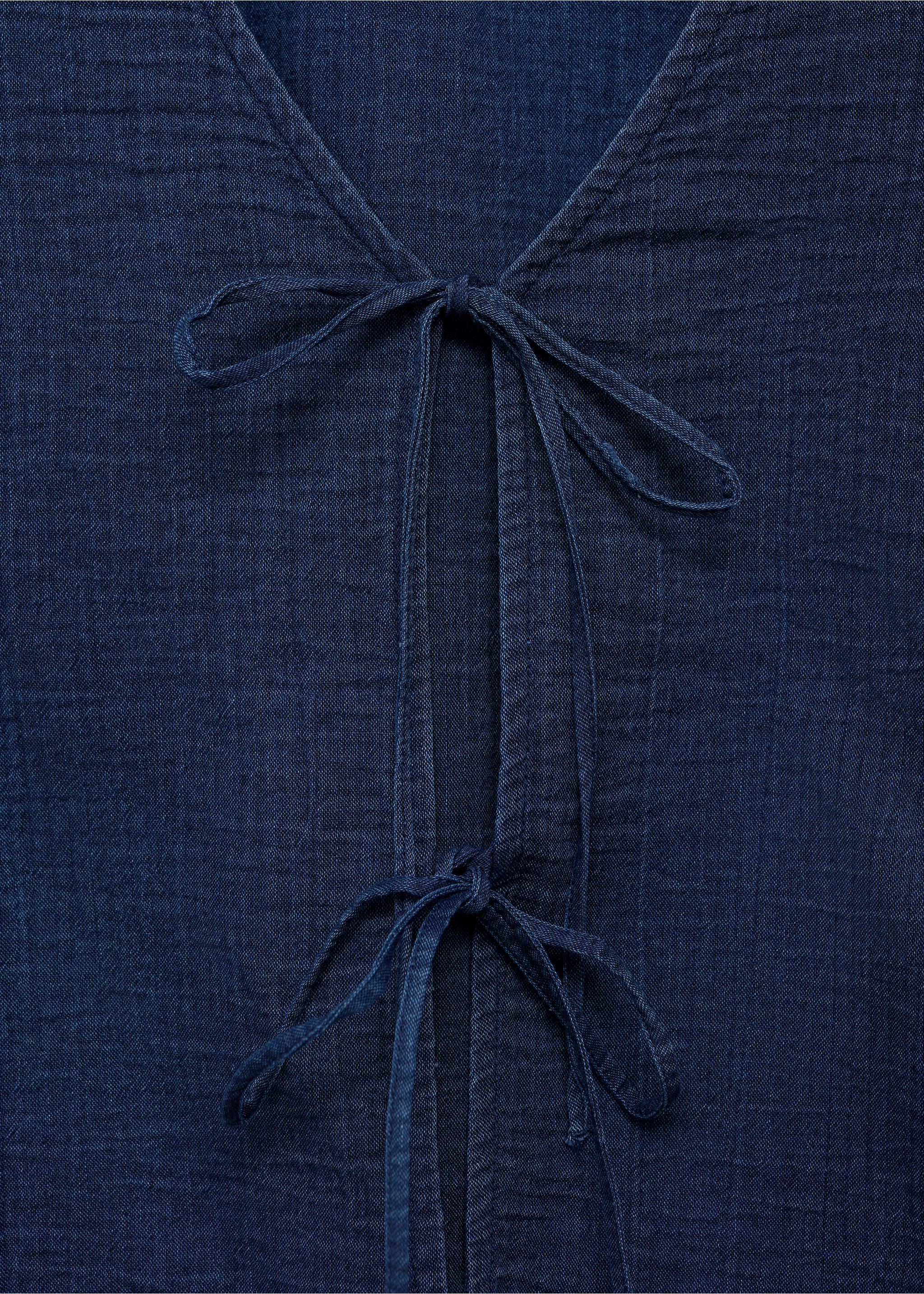 Flowy denim top with bows - Details of the article 8, Night Blue. Ref: 87008653-00.