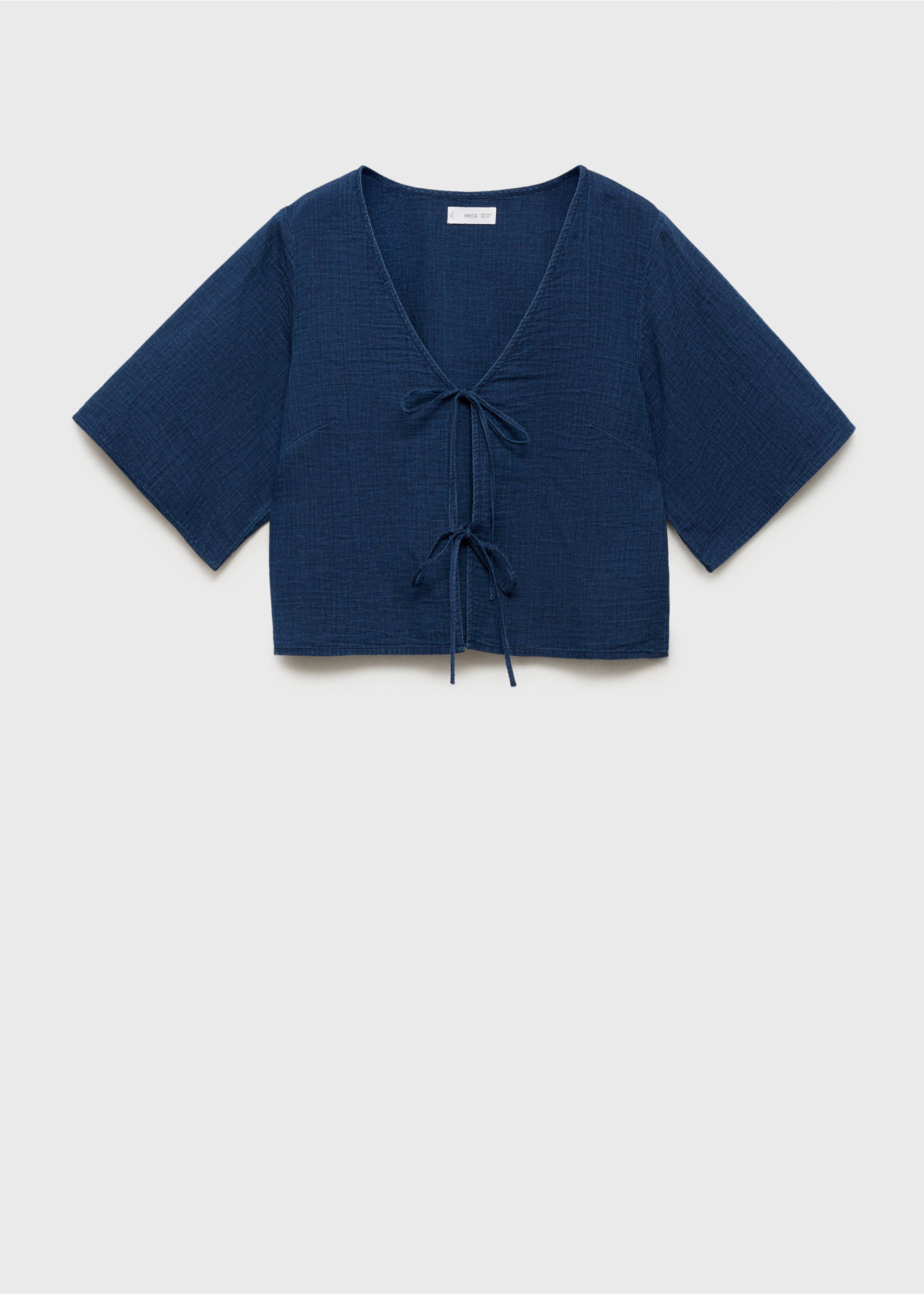 Flowy denim top with bows - Article without model, Night Blue. Ref: 87008653-00.