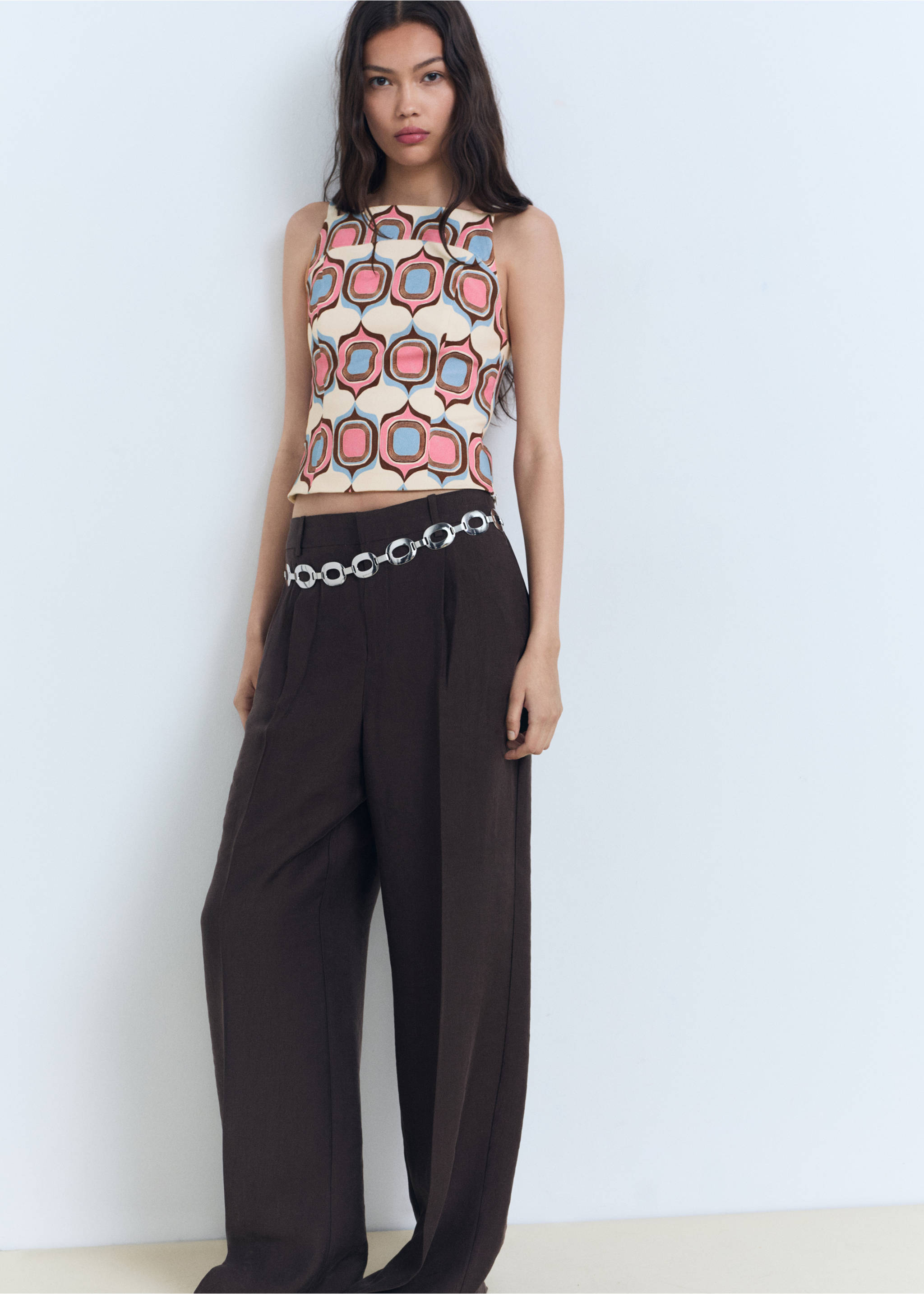 Printed boat-neck top - Details of the article 1, Pastel Pink. Ref: 87008656-00.