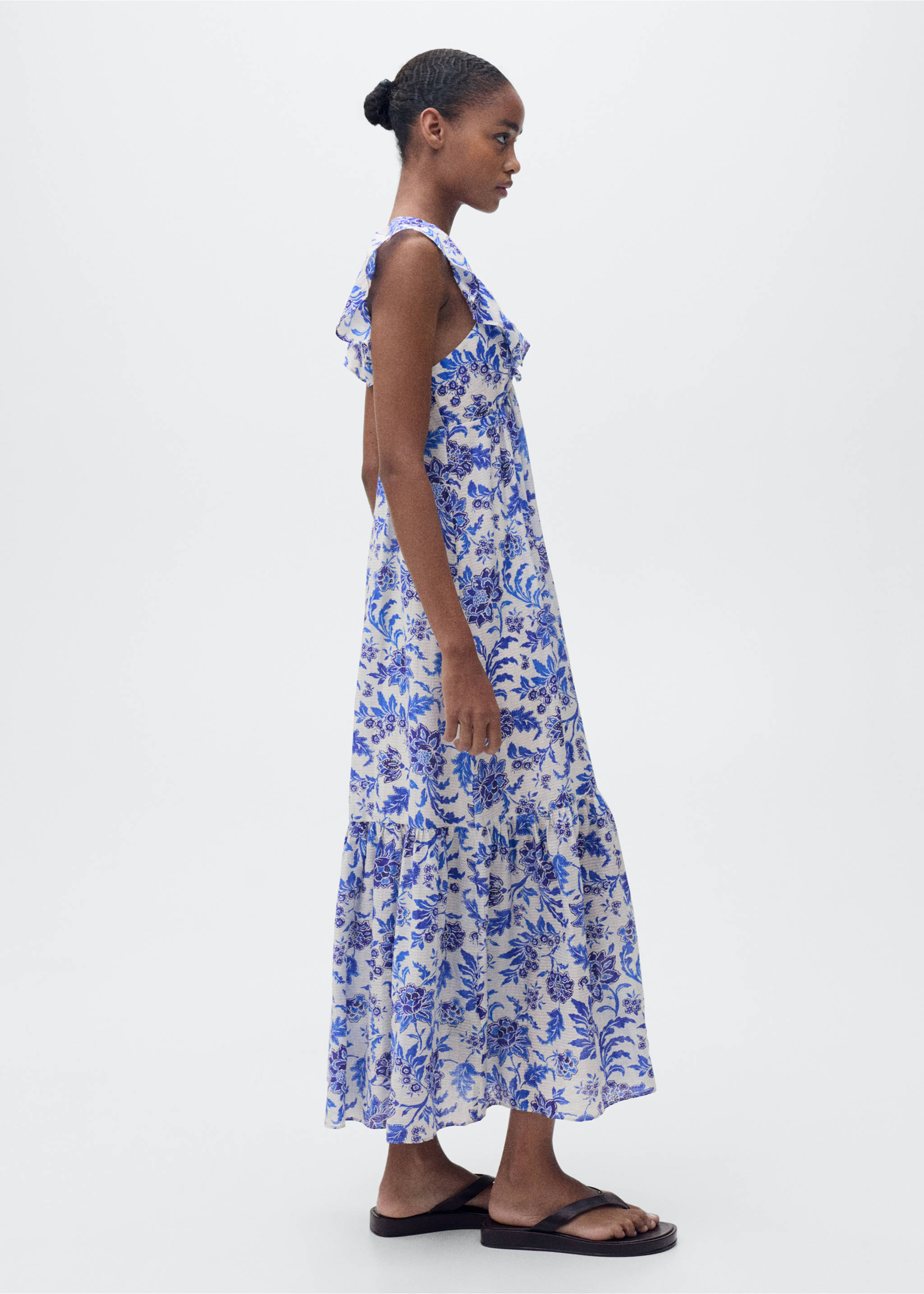 Ruffled floral print dress - General plane, Blue. Ref: 87009070-00.