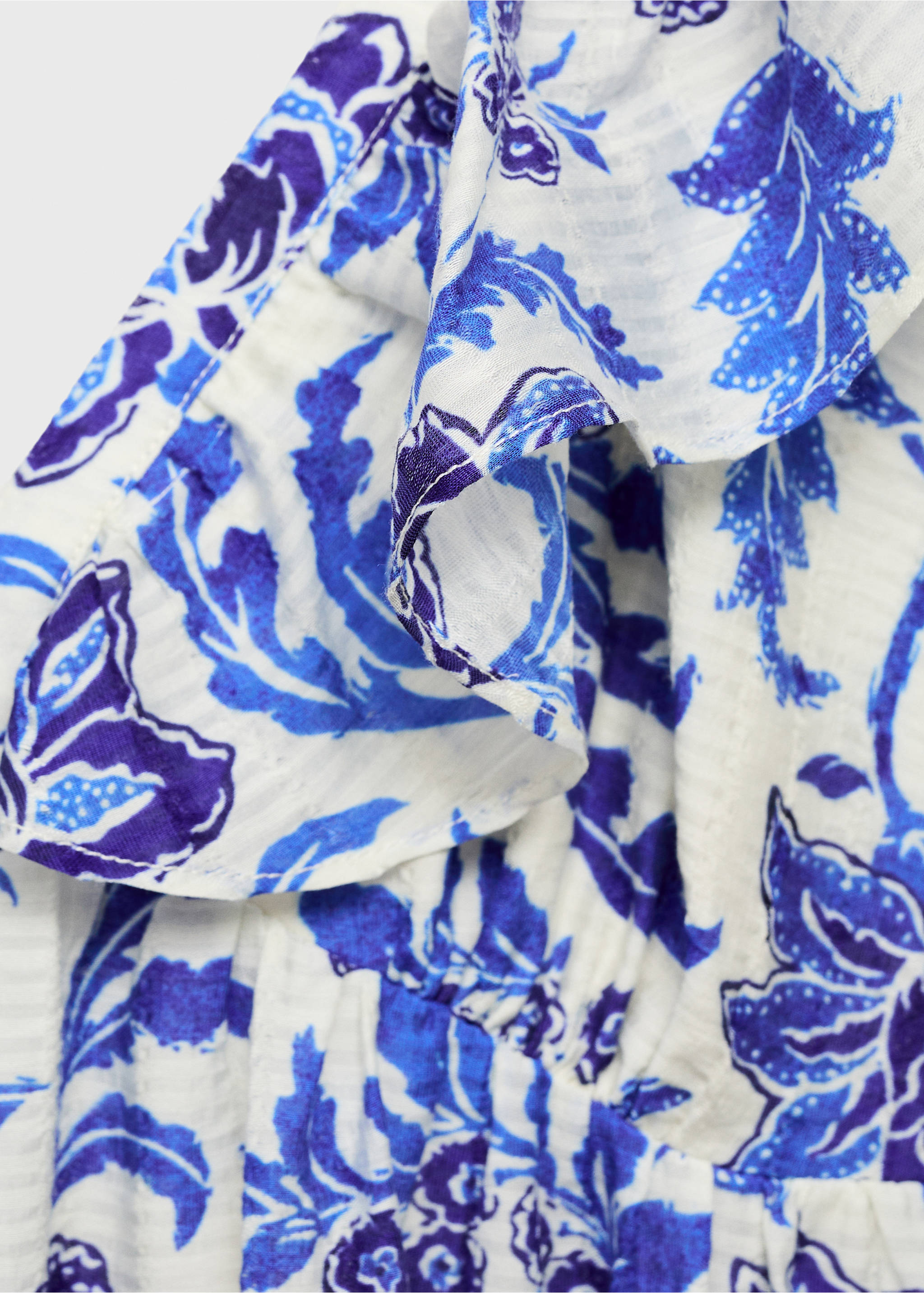 Ruffled floral print dress - Details of the article 8, Blue. Ref: 87009070-00.