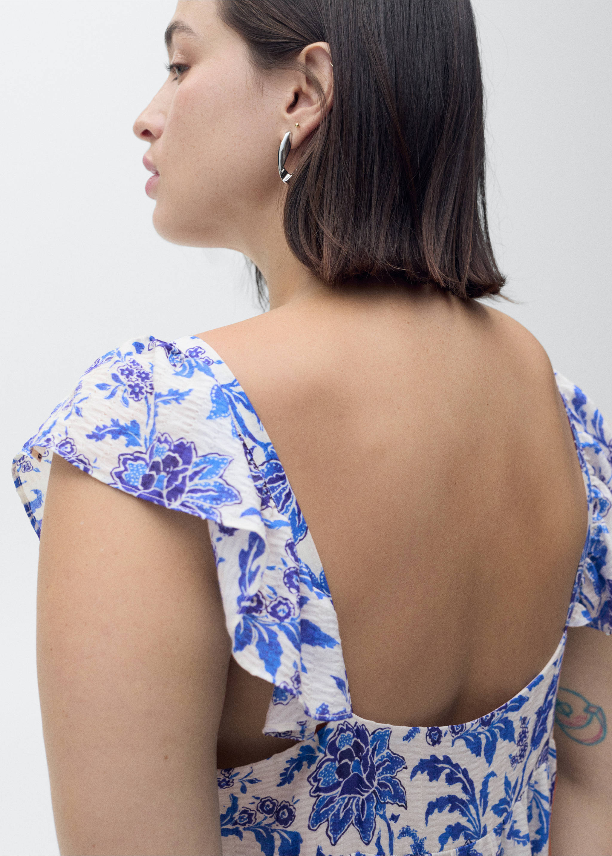 Ruffled floral print dress - Details of the article 4, Blue. Ref: 87009070-00.