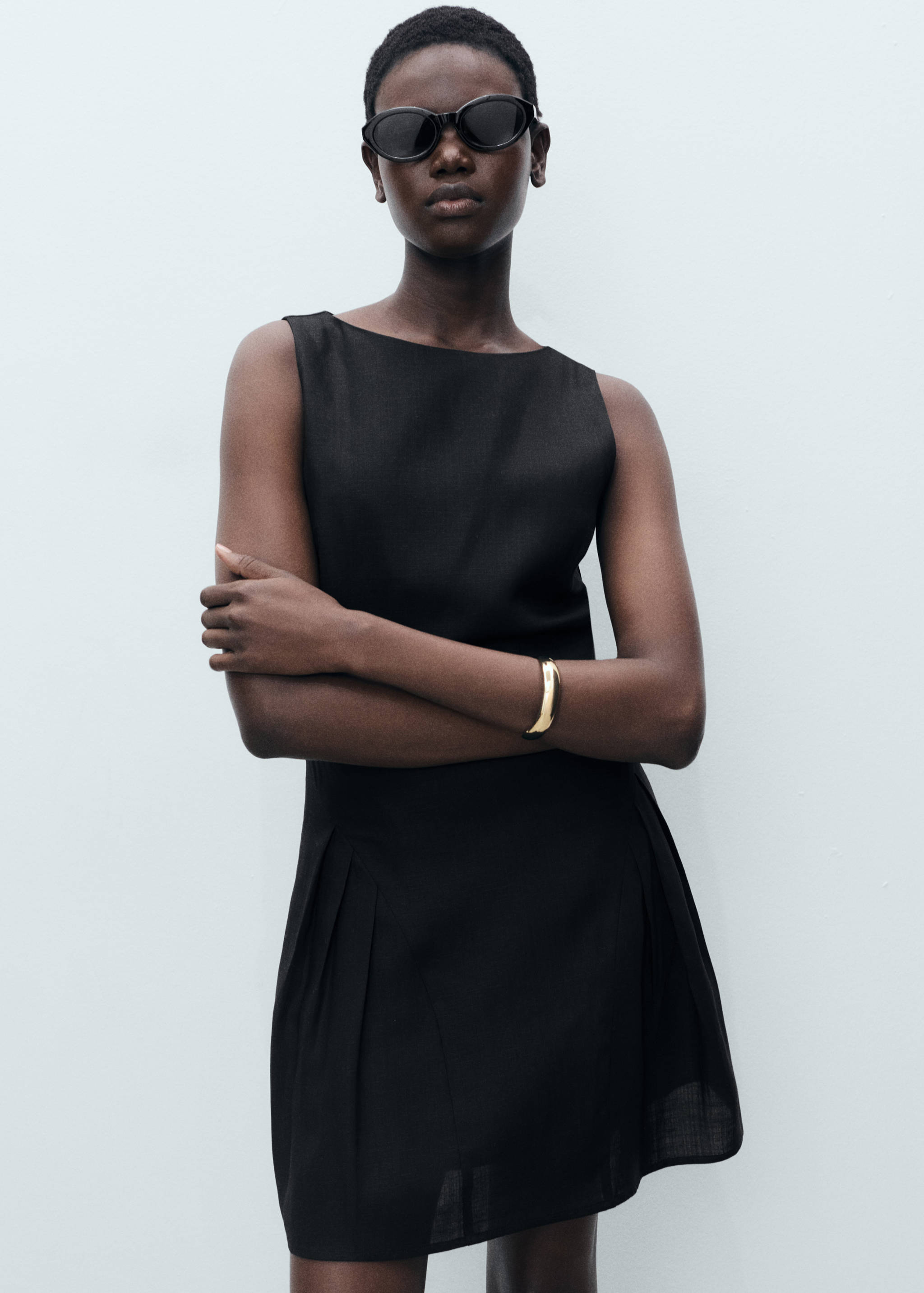 Linen-blend dress with pleats - Medium plane