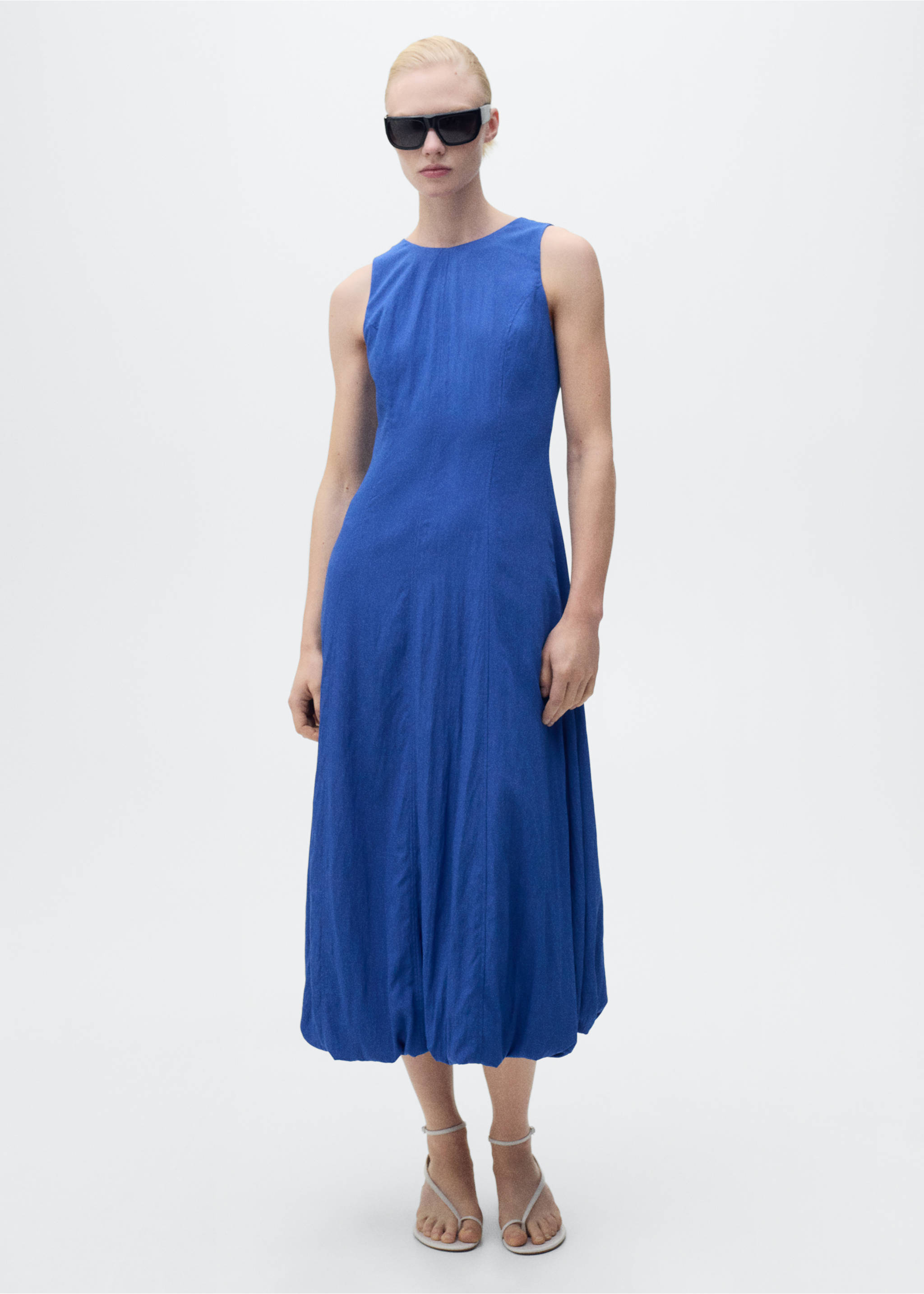 Midi-dress with puffed hem - General plane, Blue. Ref: 87009072-00.
