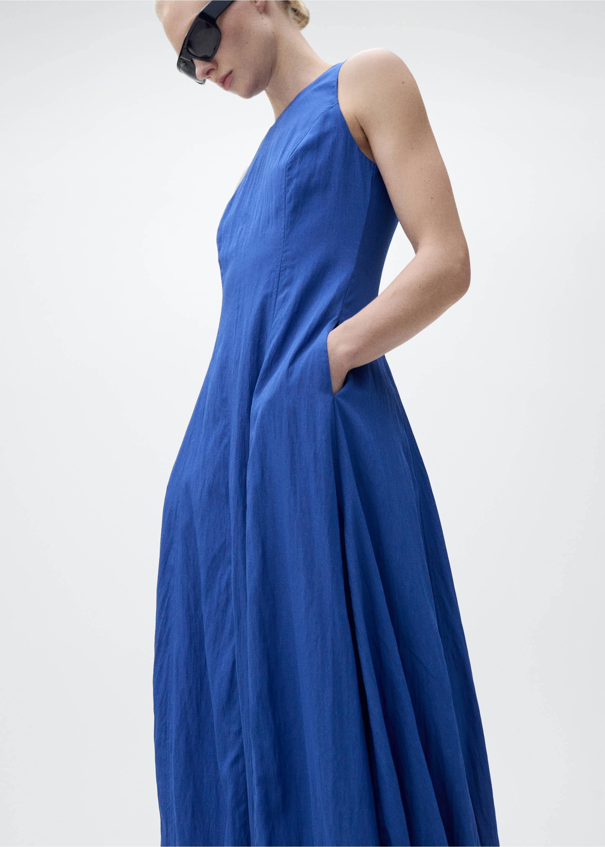 Midi-dress with puffed hem - Medium plane, Blue. Ref: 87009072-00.