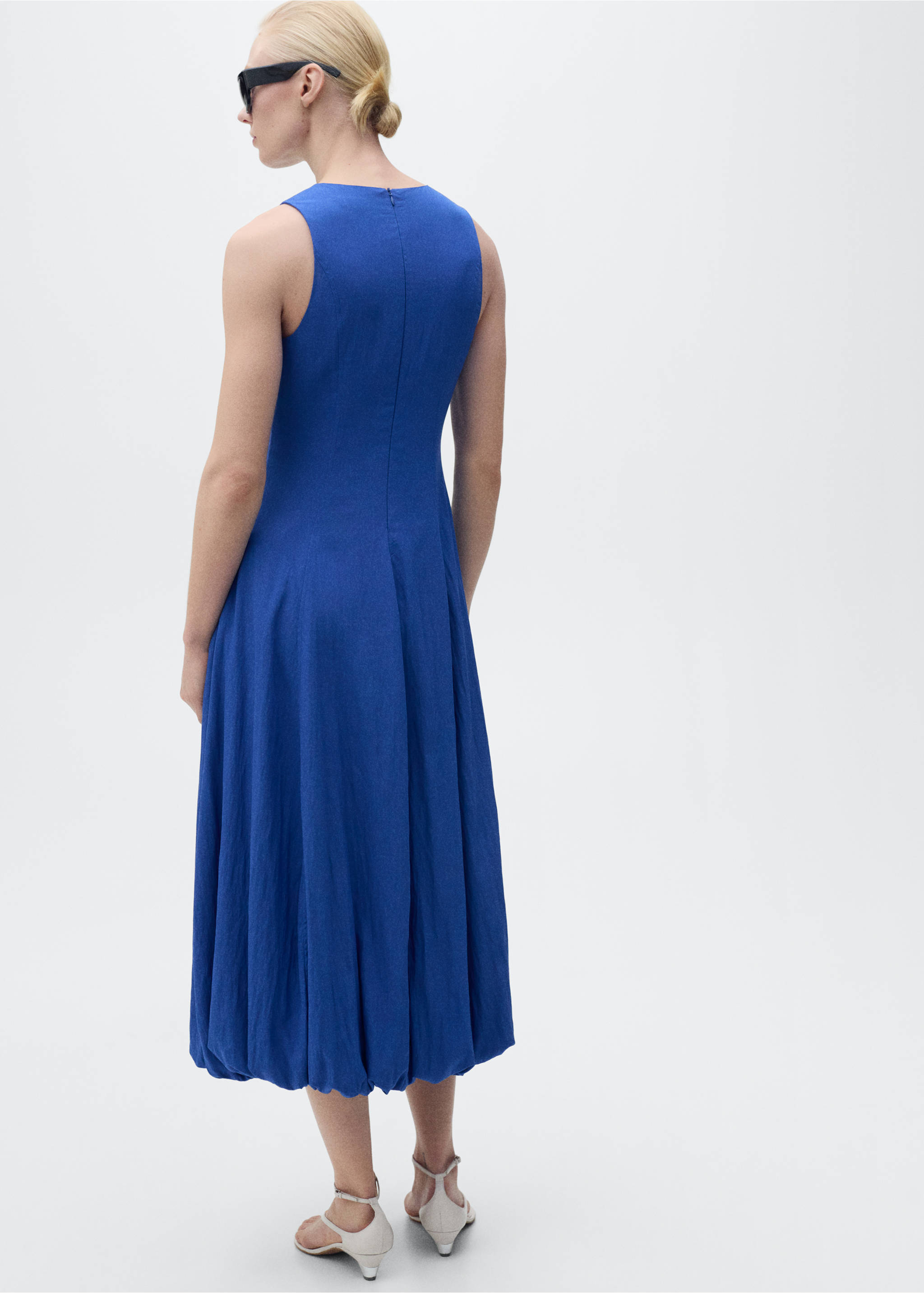 Midi-dress with puffed hem - Reverse of the article, Blue. Ref: 87009072-00.