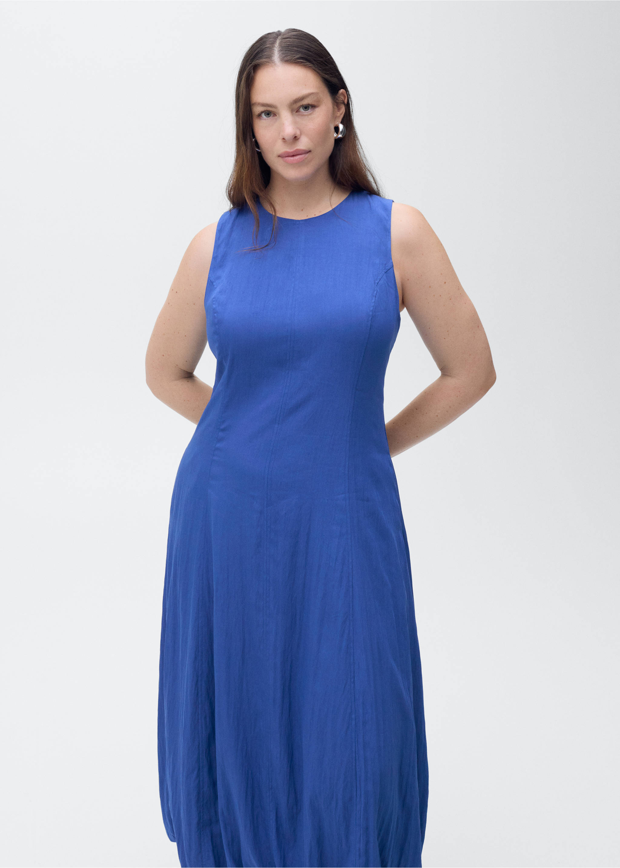Midi-dress with puffed hem - Details of the article 5, Blue. Ref: 87009072-00.