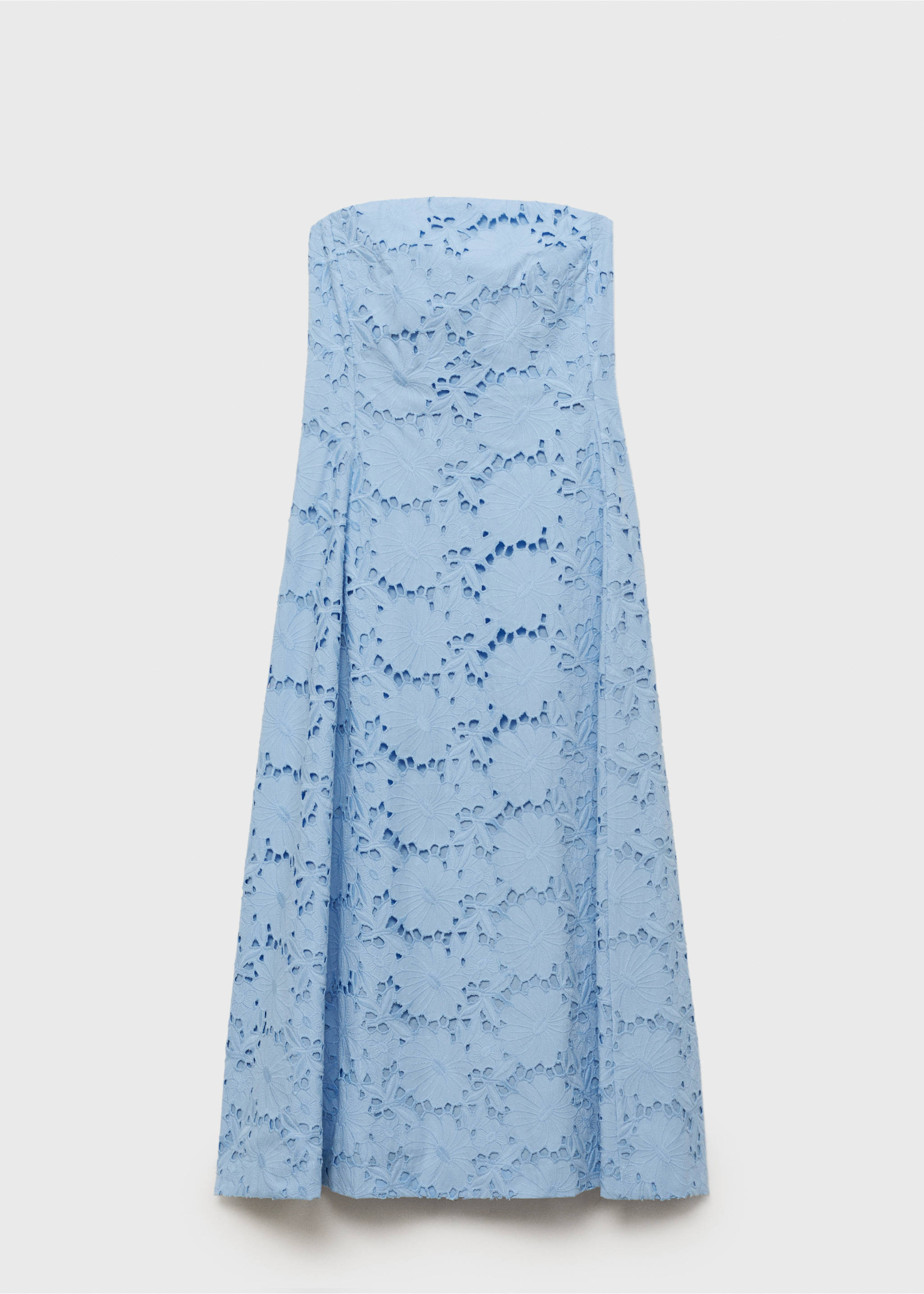 Schulterfreies Kleid mit Lochstickerei - Artikel ohne Model, Blau. Ref: 87009076-00.