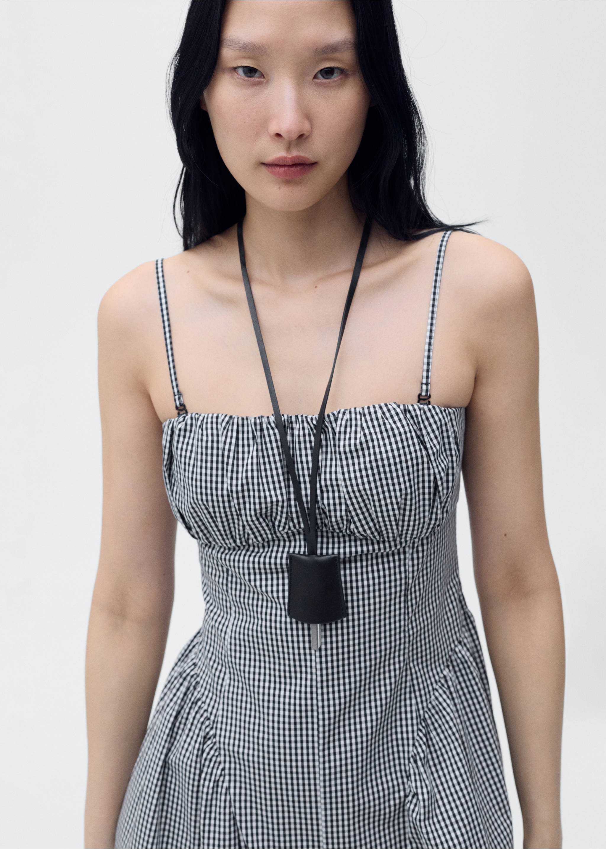 Midikleid mit Vichy-Karo-Muster - Mittlere Ansicht, Schwarz. Ref: 87009077-00.