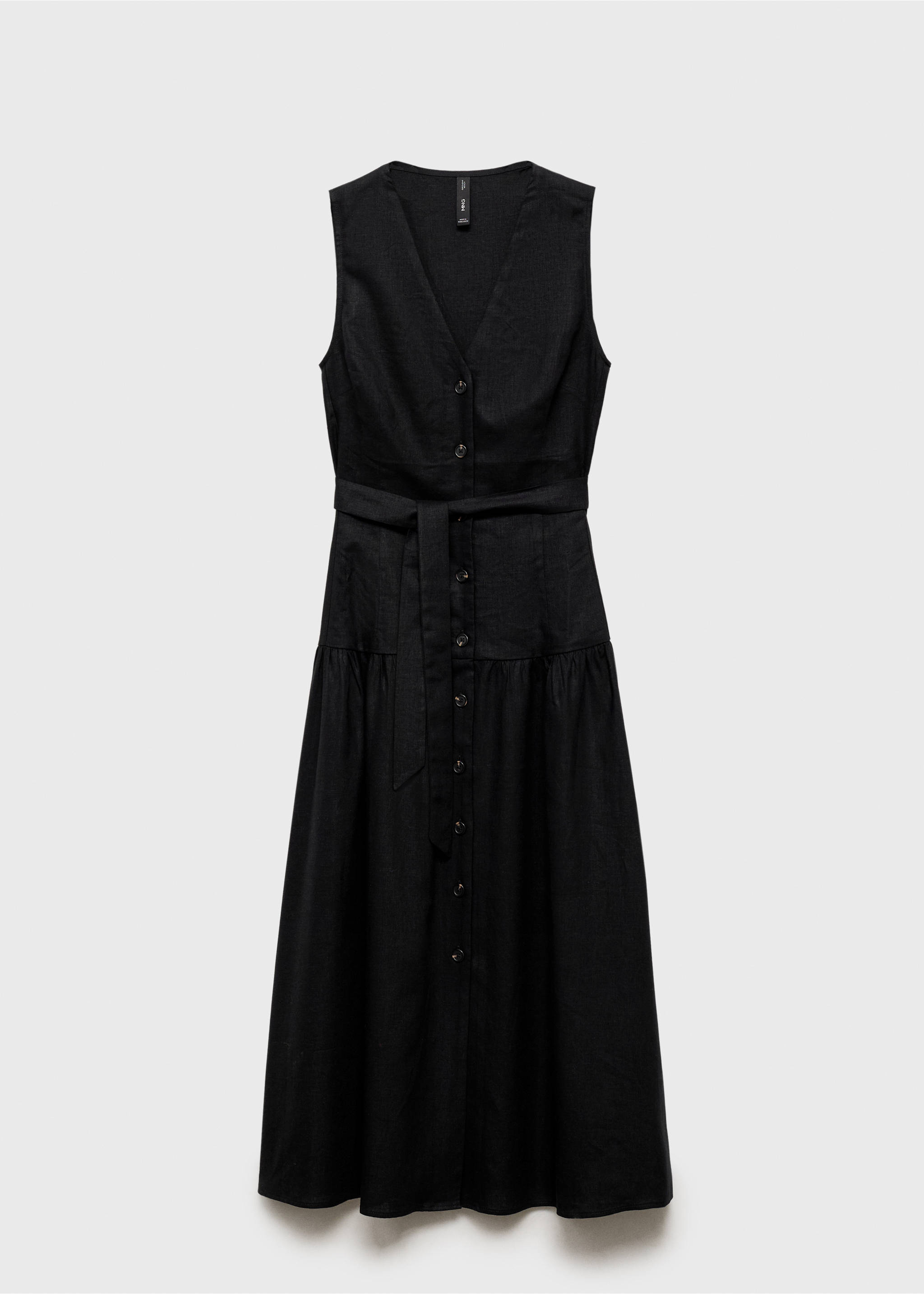 Linen midi-dress with belt - Article without model, Black. Ref: 87009078-00.