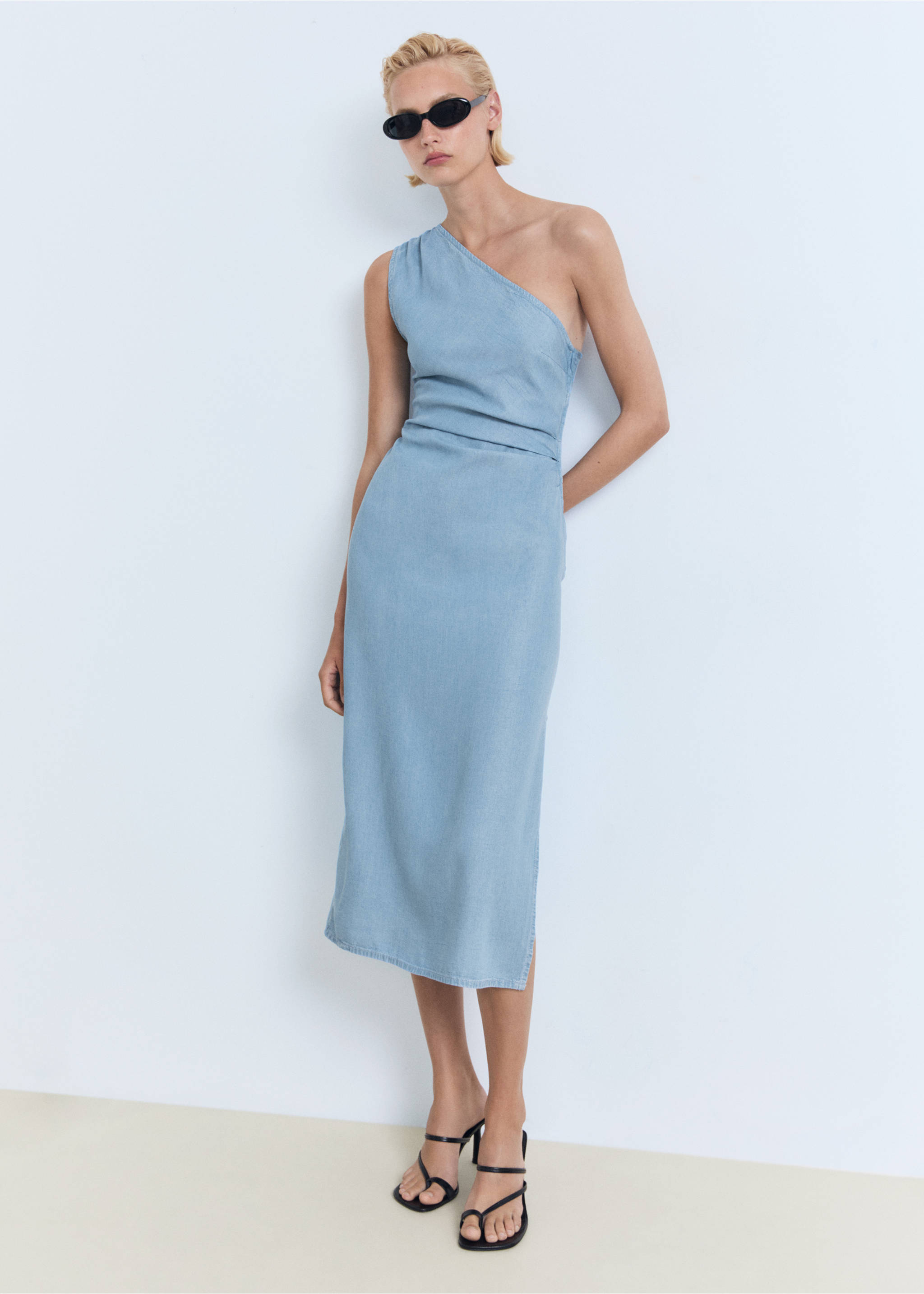 Draped asymmetrical lyocell dress - General plane, Medium Blue. Ref: 87009081-00.