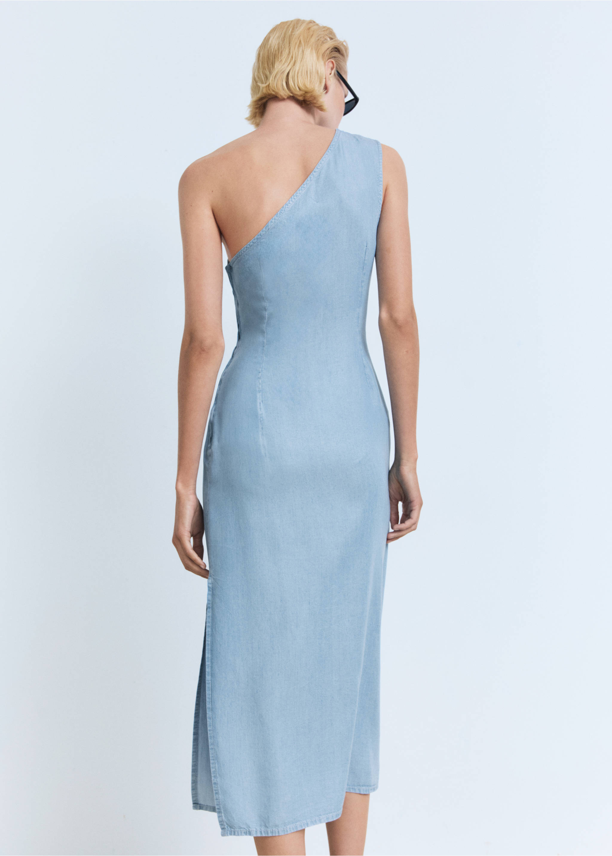 Draped asymmetrical lyocell dress - Reverse of the article, Medium Blue. Ref: 87009081-00.