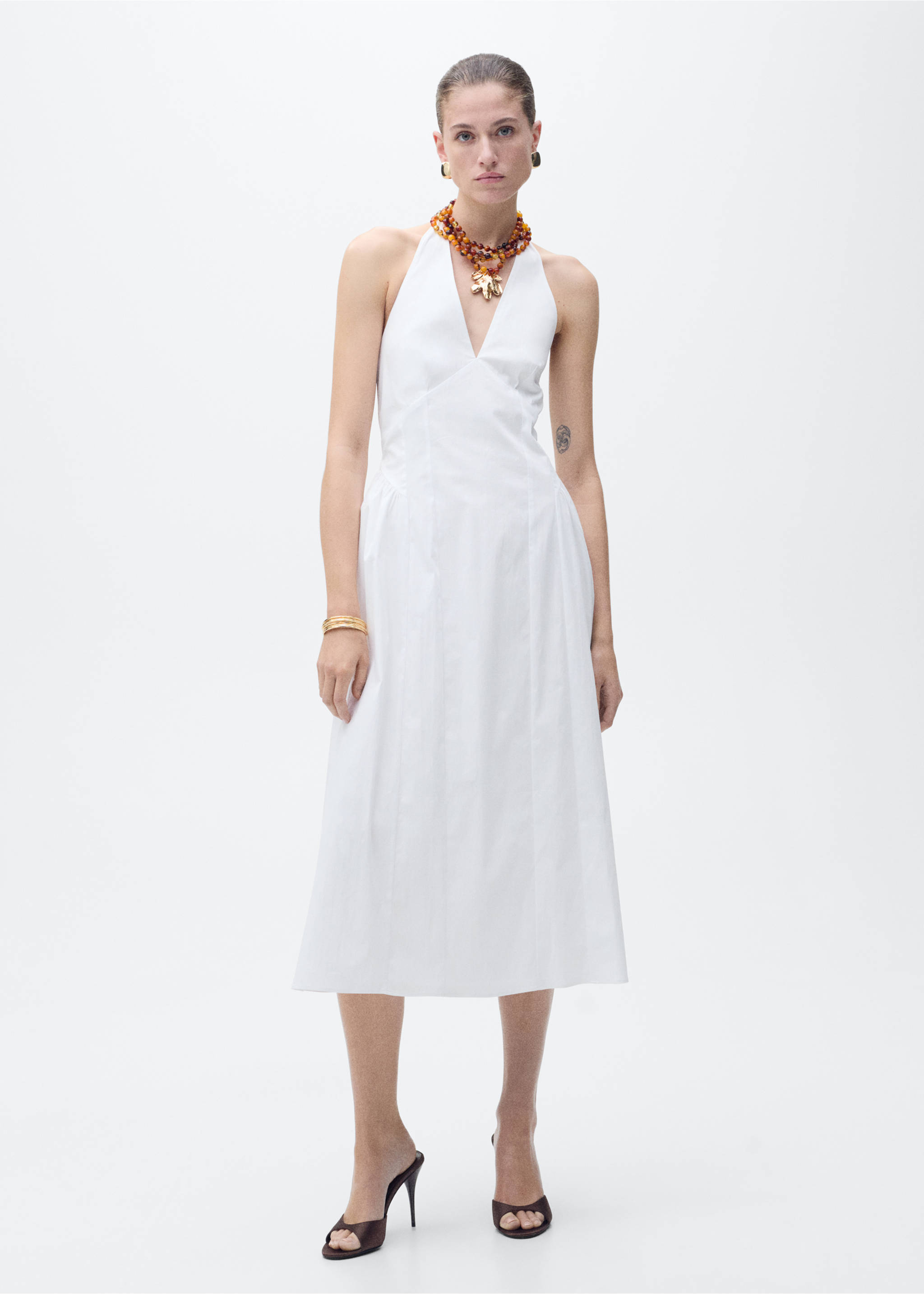 Halter neck cotton midi-dress - General plane, Off White. Ref: 87009082-00.