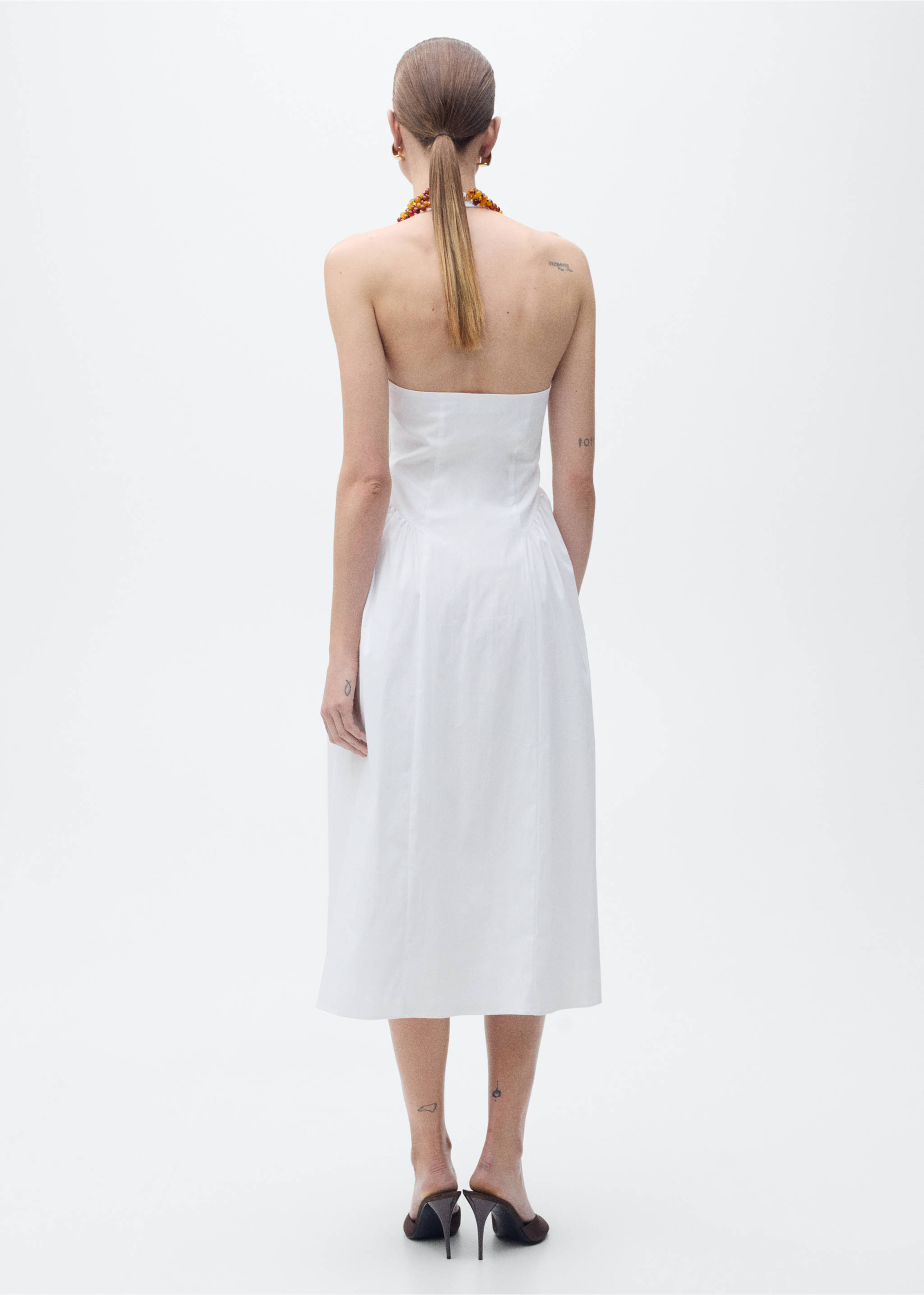 Halter neck cotton midi-dress - Reverse of the article, Off White. Ref: 87009082-00.