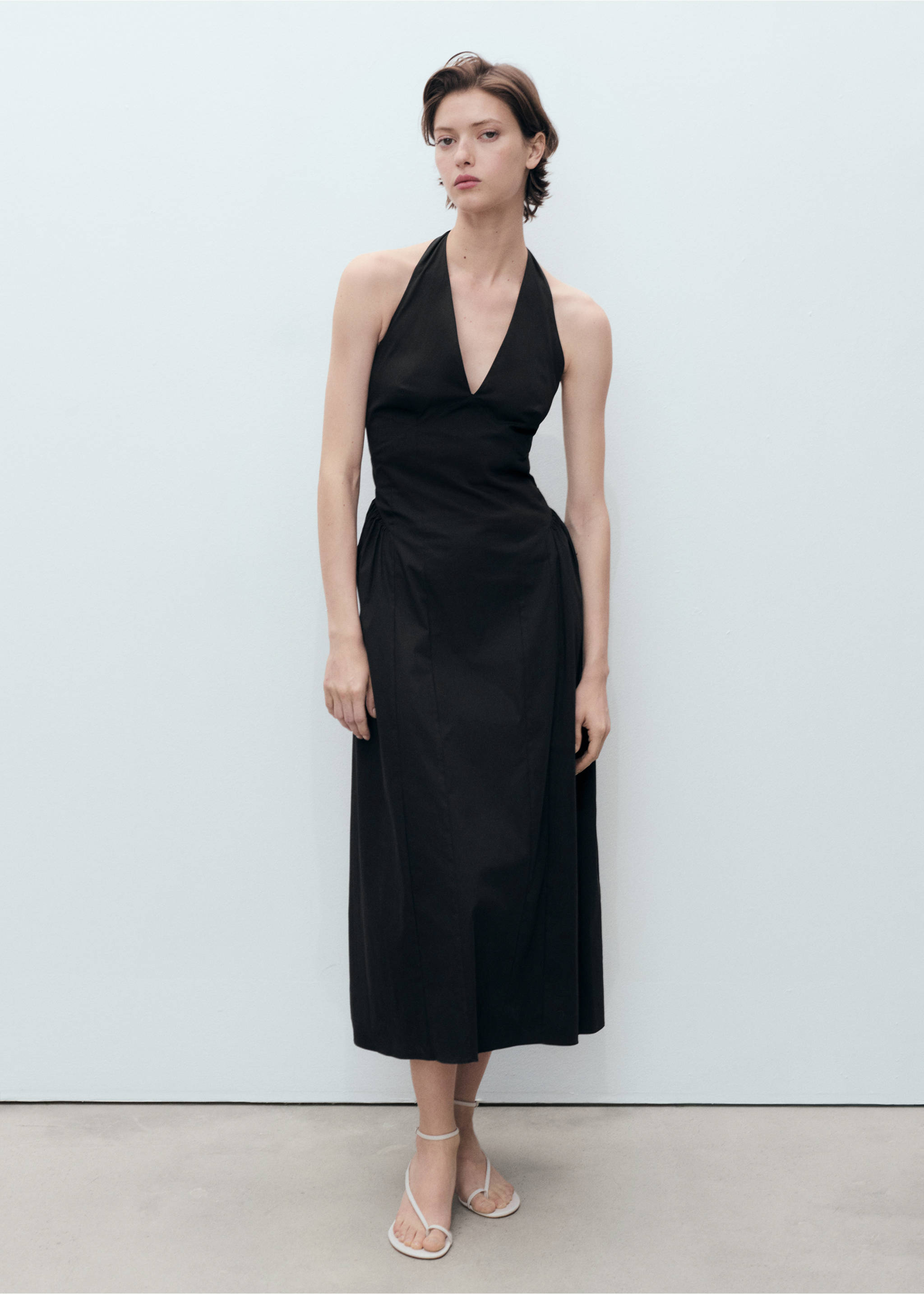 Halter neck cotton midi-dress - General plane, Black. Ref: 87009082-00.