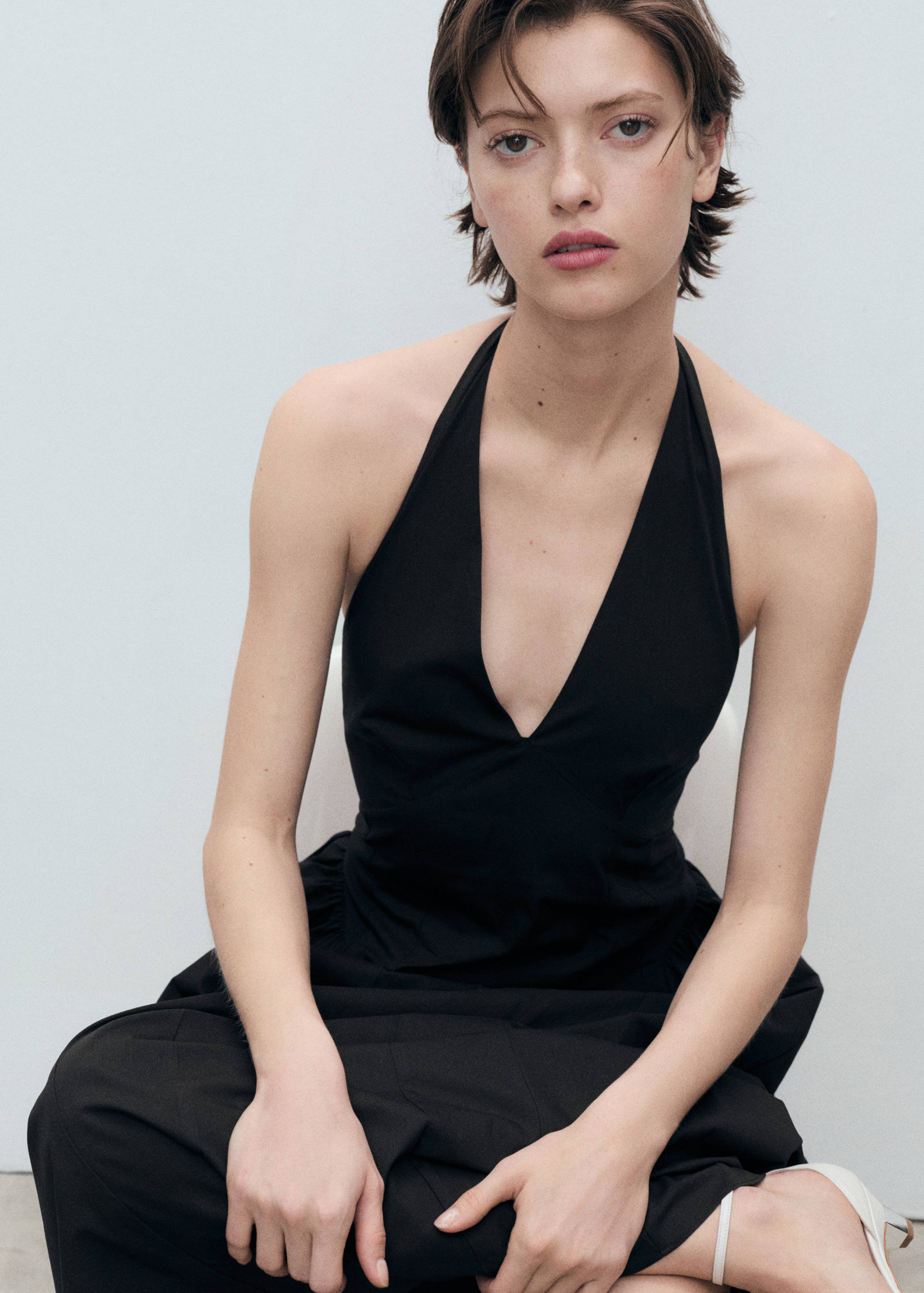 Halter neck cotton midi-dress - Medium plane