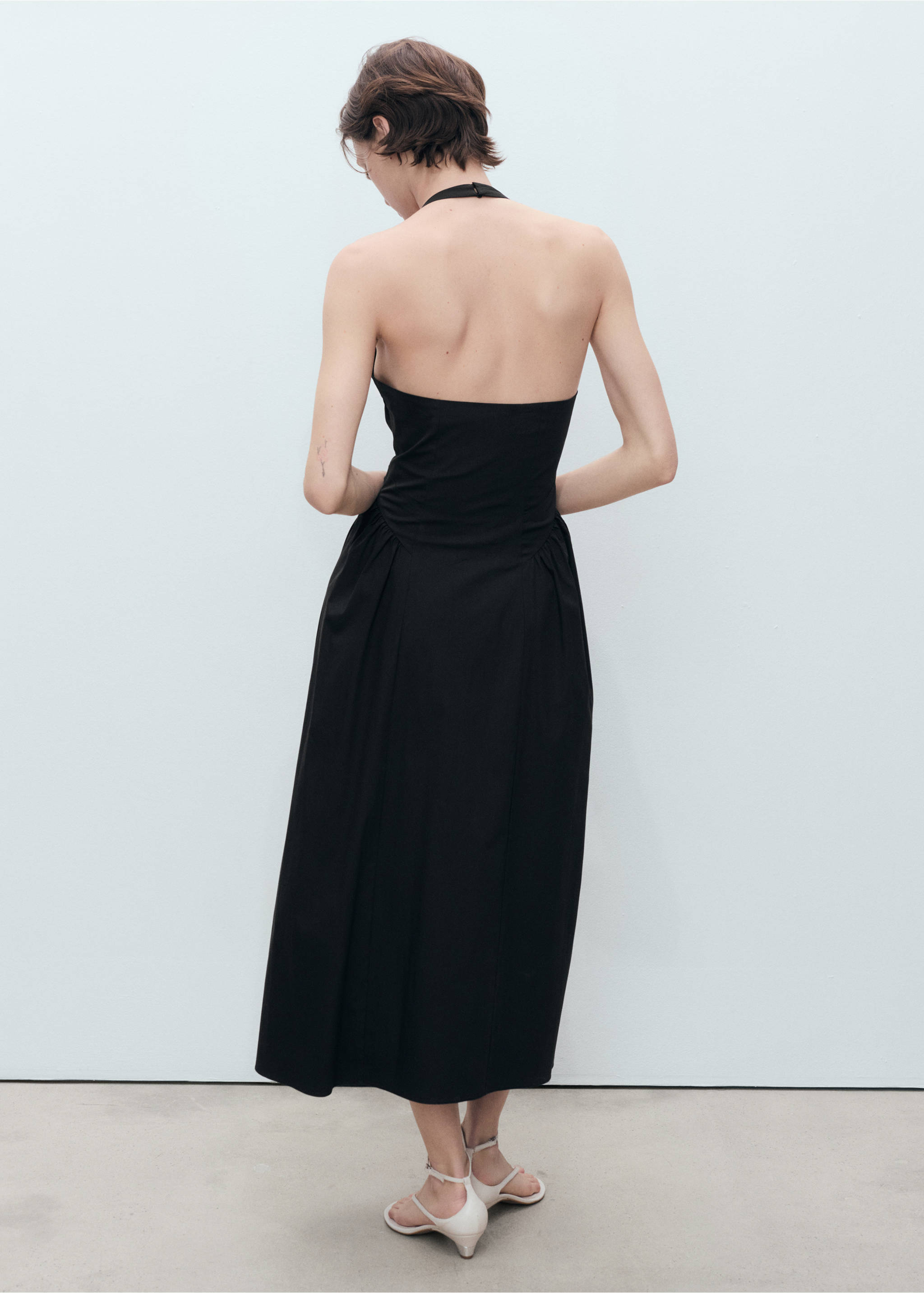 Halter neck cotton midi-dress - Reverse of the article, Black. Ref: 87009082-00.