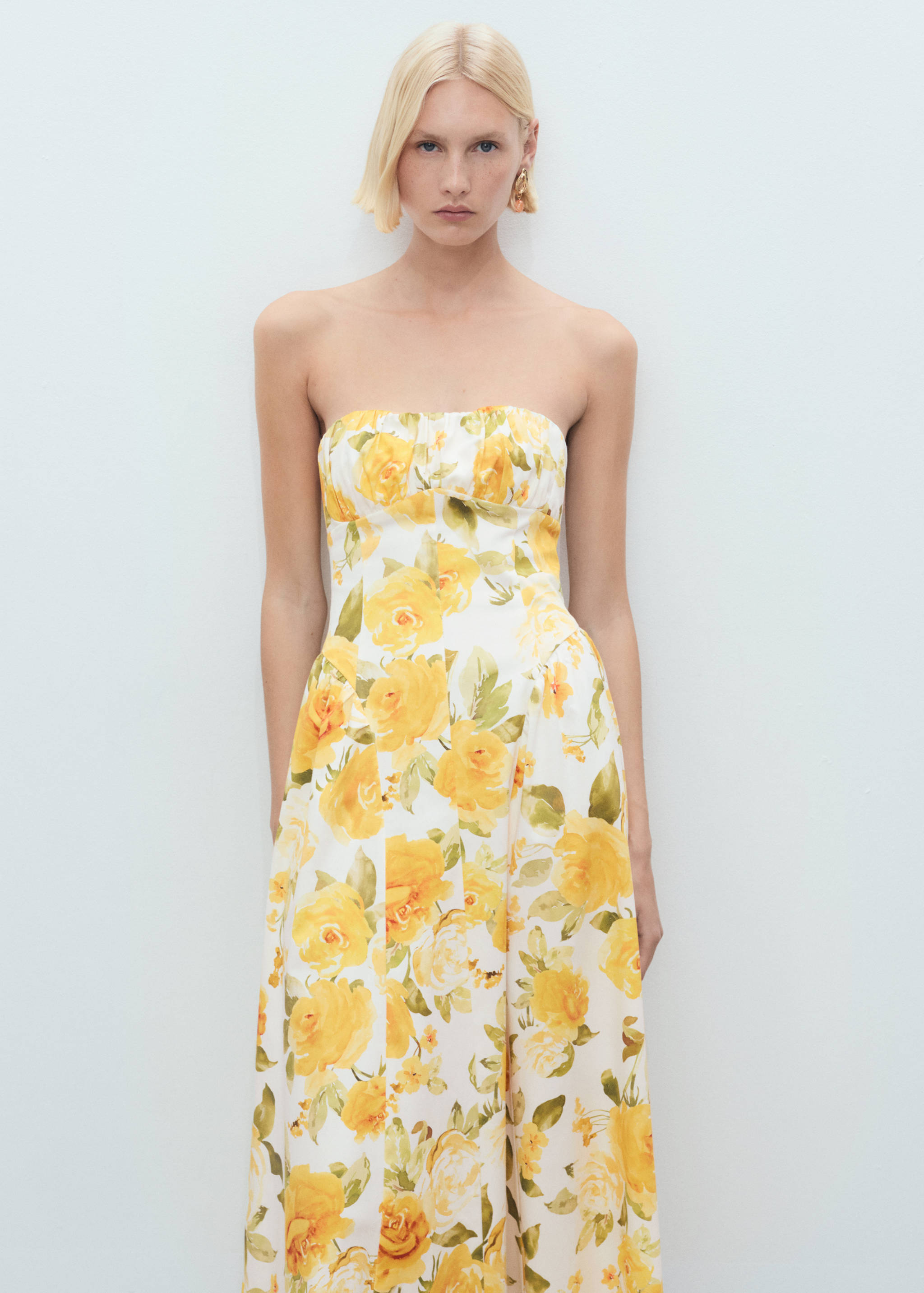 Floral midi-dress with gathered neckline - Medium plane