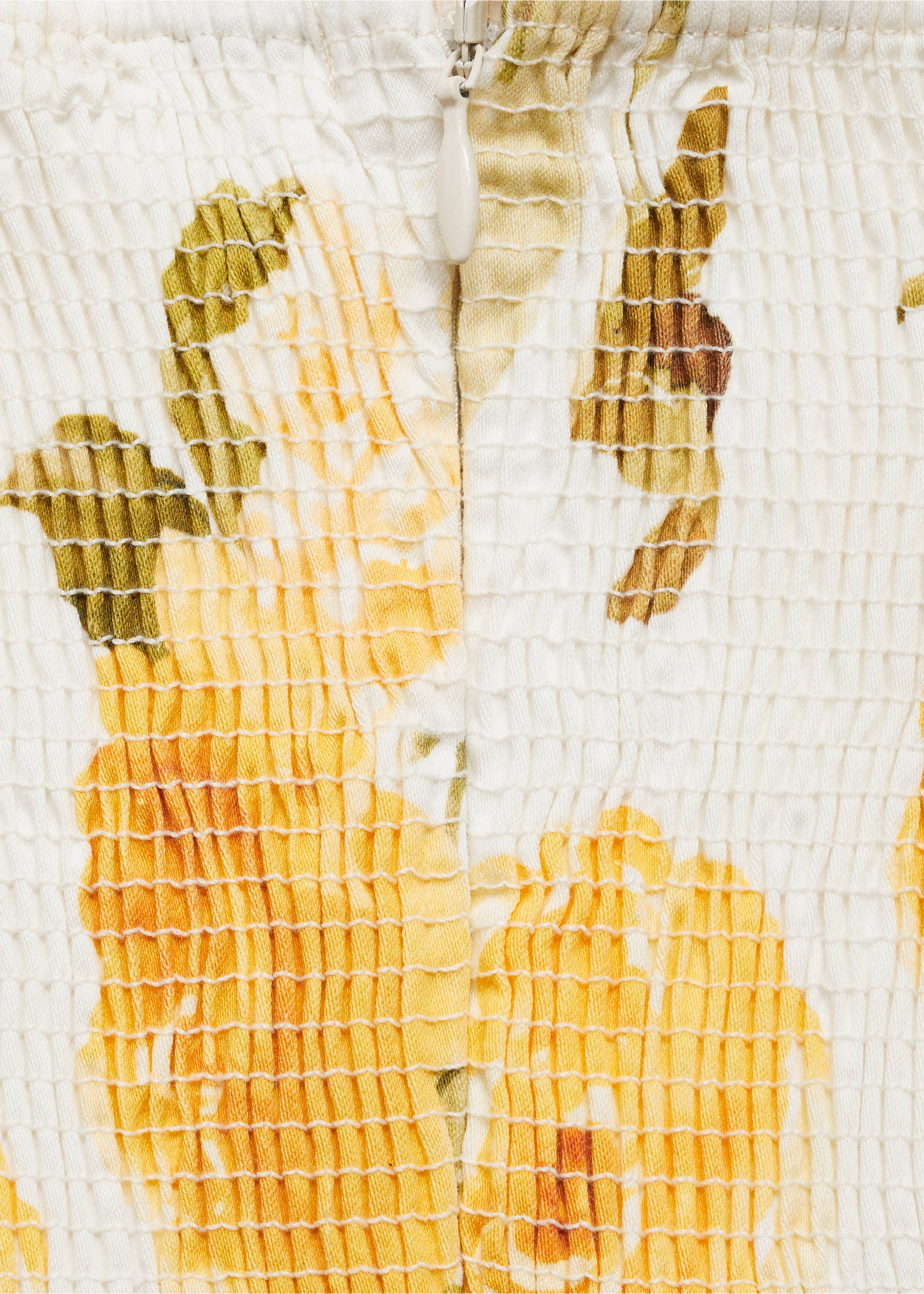 Floral midi-dress with gathered neckline - Details of the article 0, Yellow. Ref: 87009083-00.