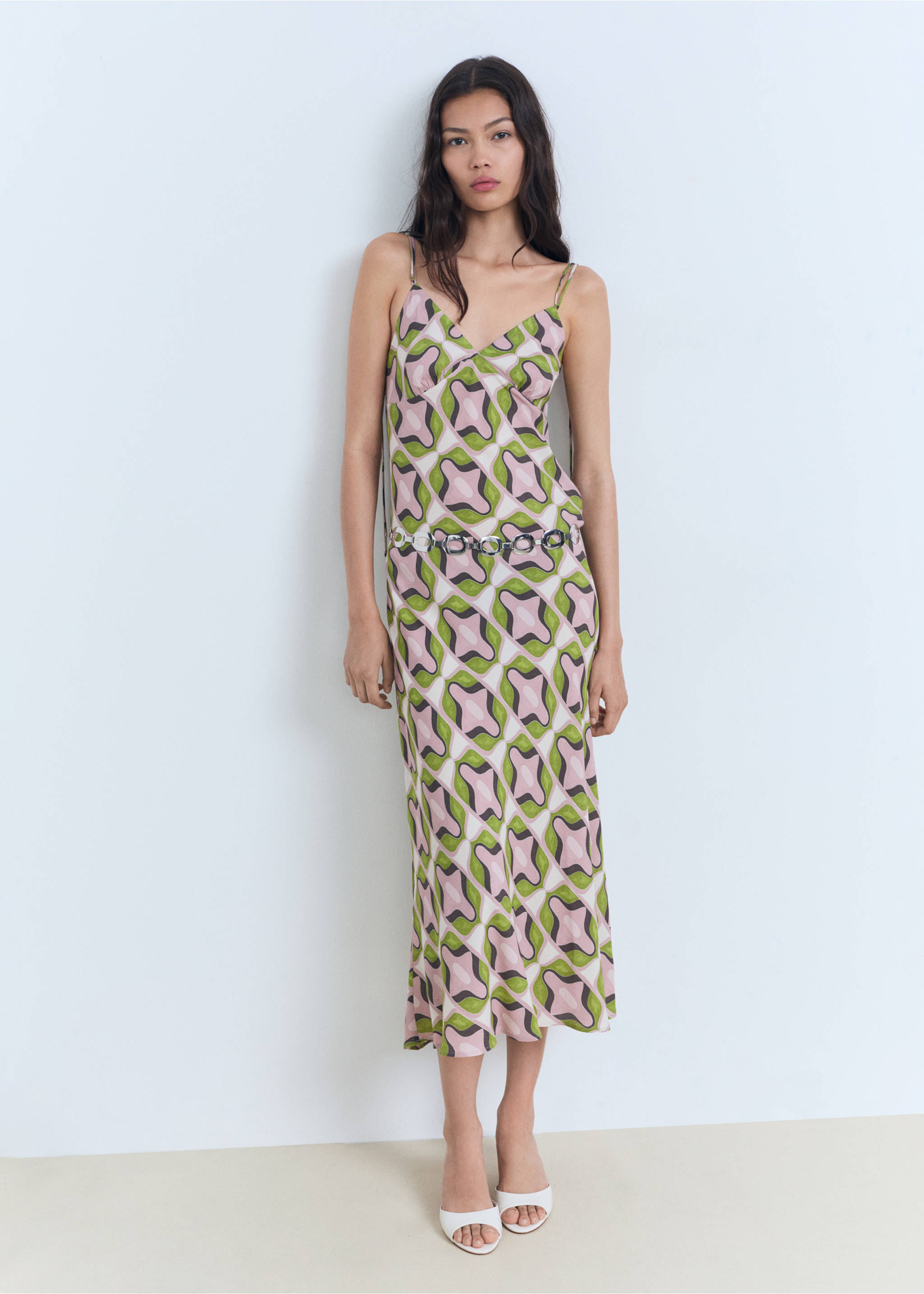 Abstract printed midi dress - General plane, Pastel Pink. Ref: 87009084-00.