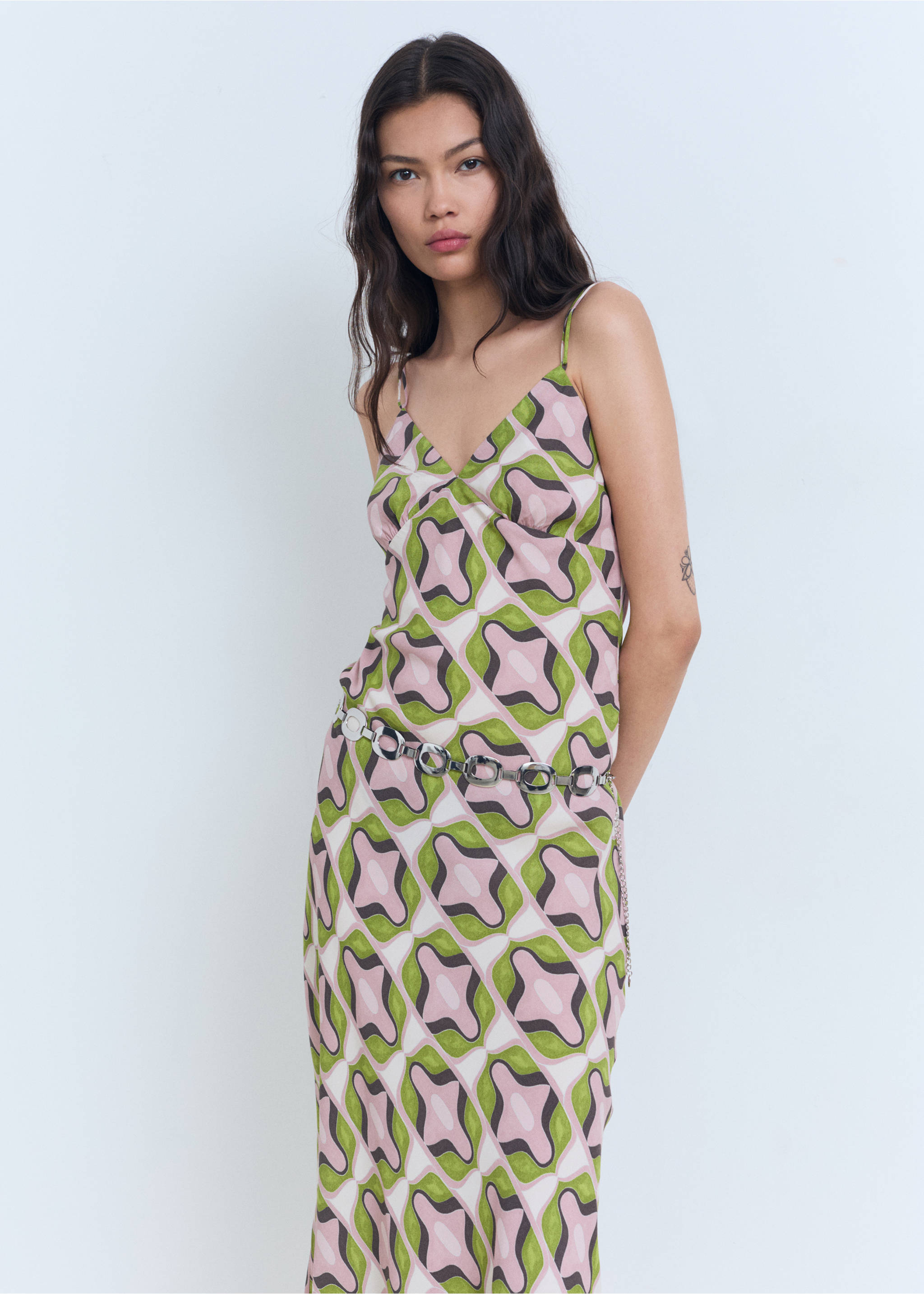 Abstract printed midi dress - Medium plane, Pastel Pink. Ref: 87009084-00.