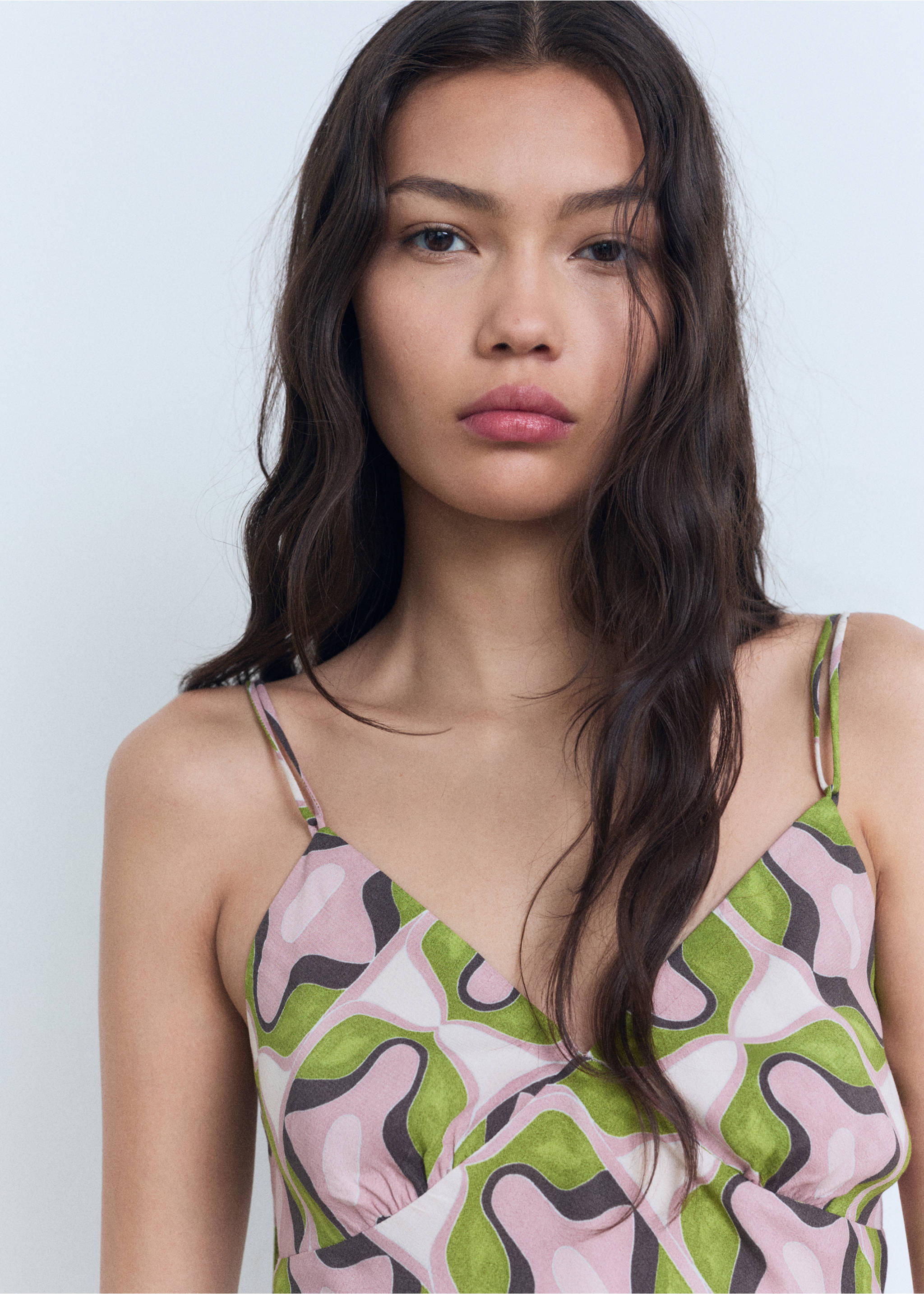 Abstract printed midi dress - Details of the article 1, Pastel Pink. Ref: 87009084-00.