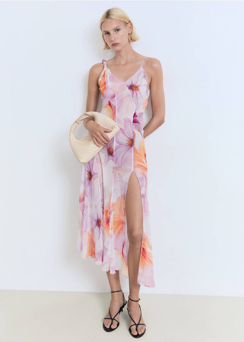 Floral-print dress with asymmetrical straps - Light/Pastel Purple