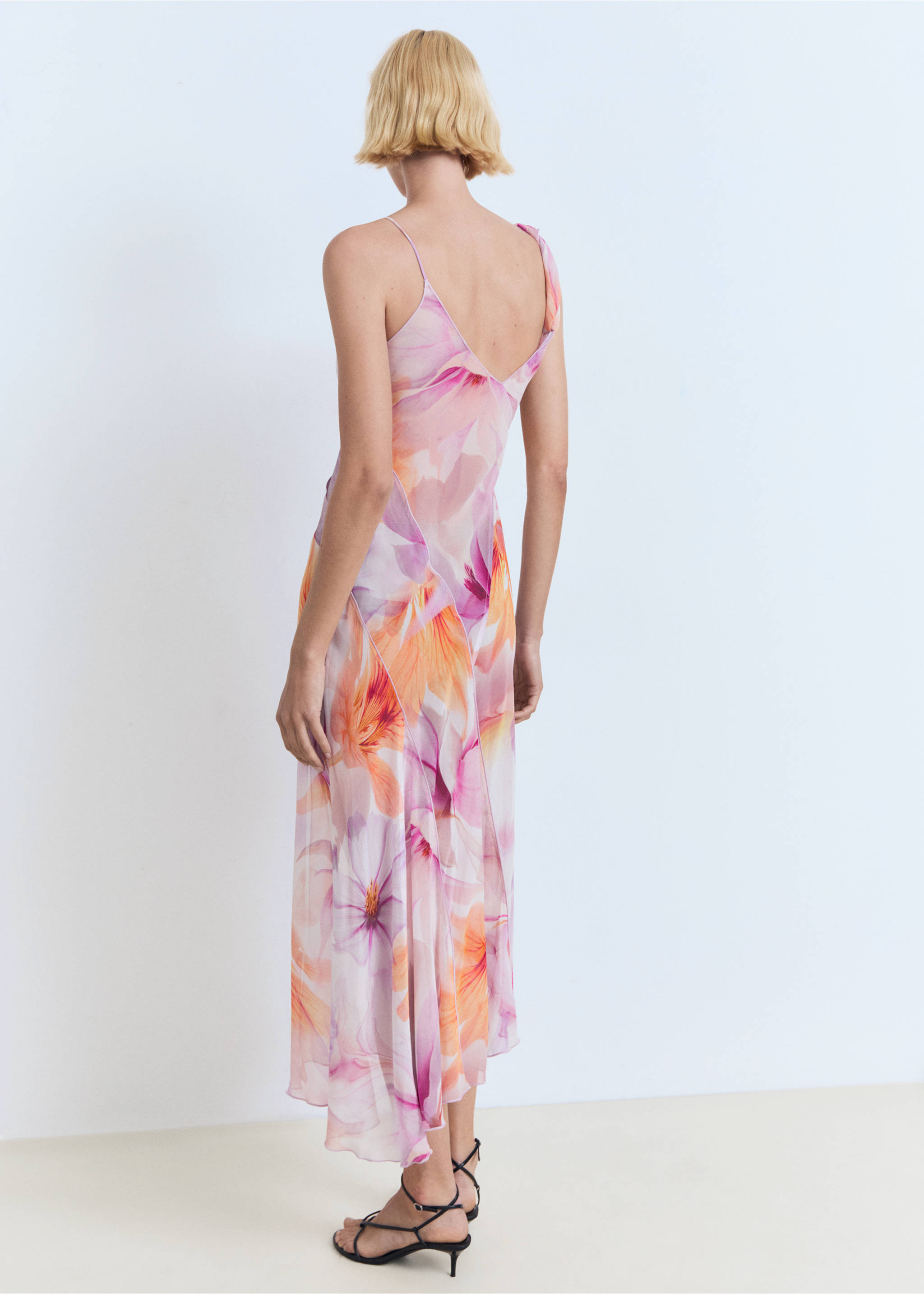Floral-print dress with asymmetrical straps - Reverse of the article, Light/Pastel Purple. Ref: 87009085-00.