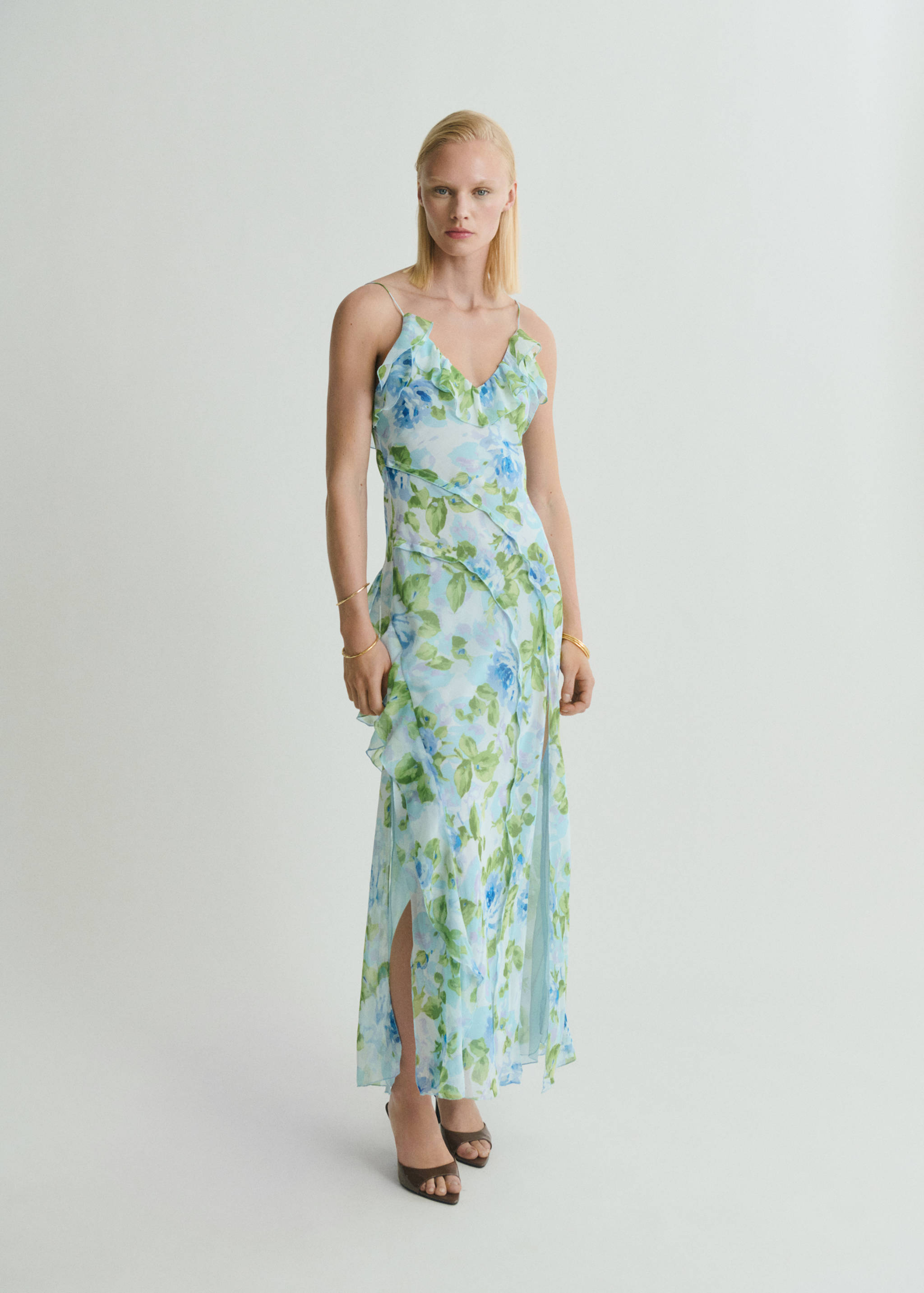 Ruffled floral print dress - General plane