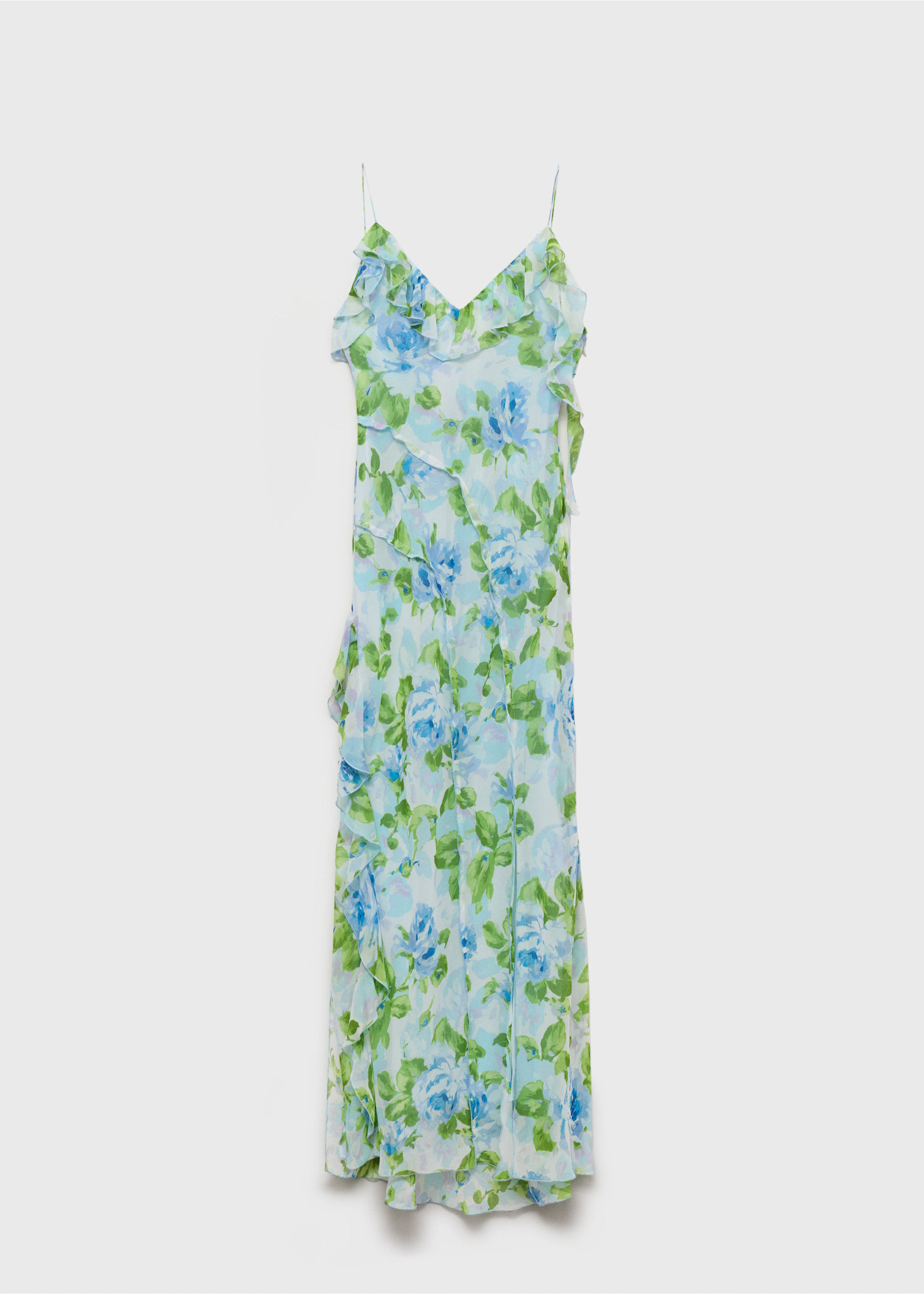 Ruffled floral print dress - Article without model, Sky Blue. Ref: 87009086-00.