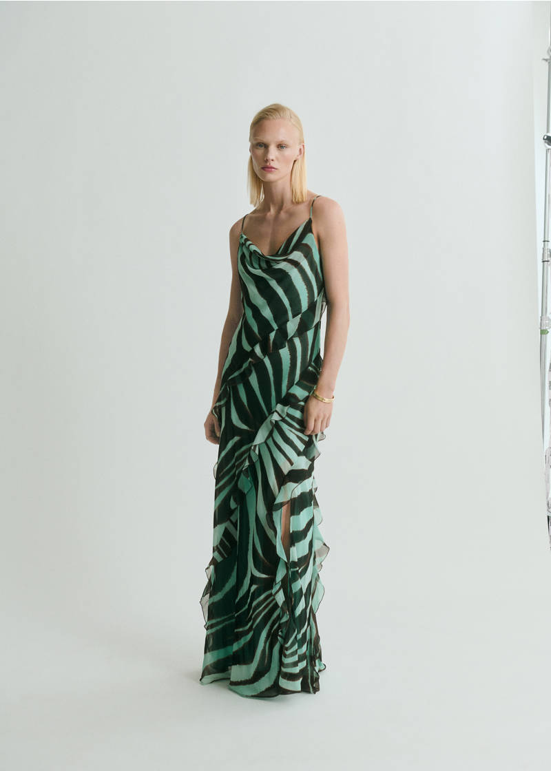 Zebra-print dress with ruffles - Turquoise
