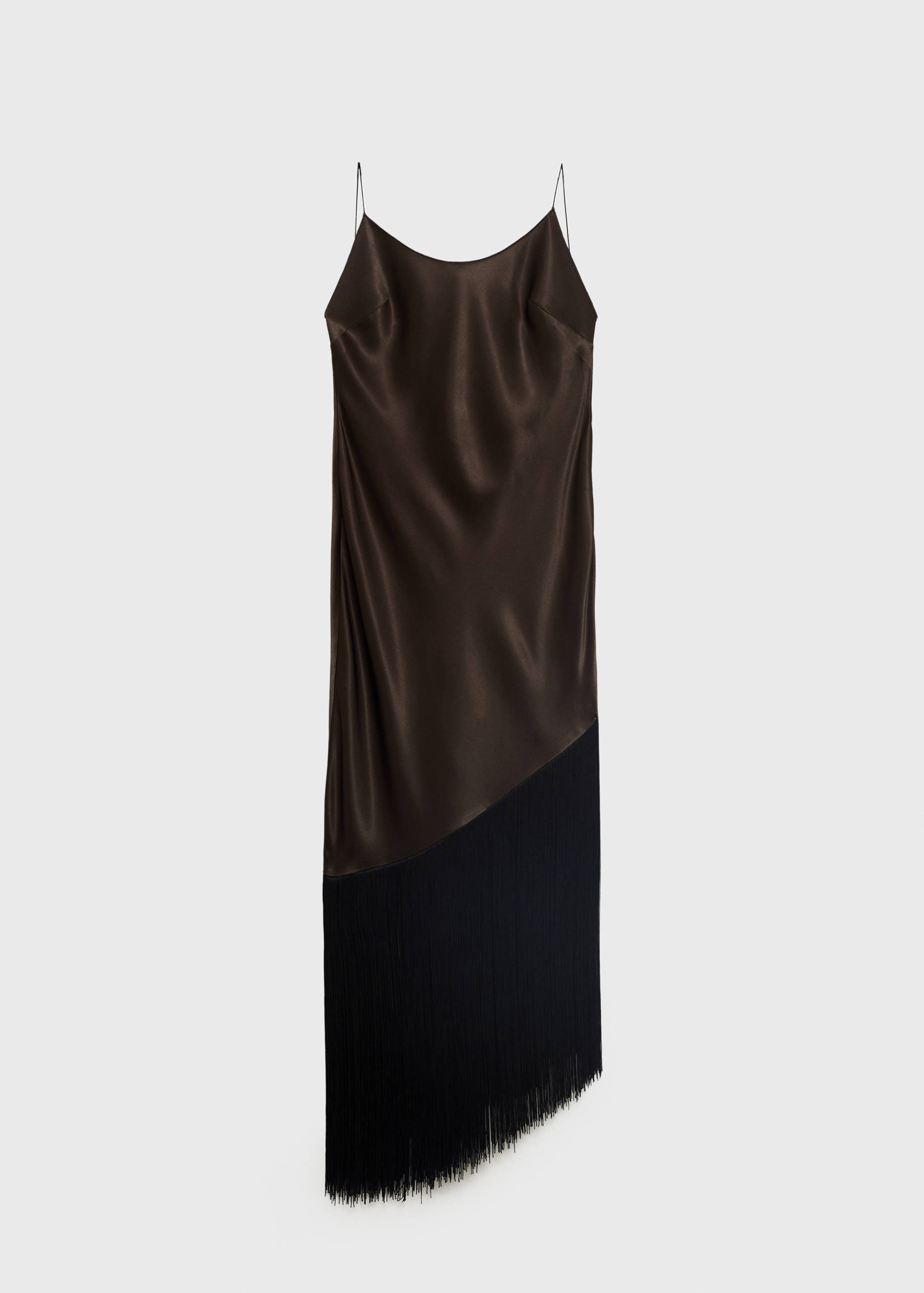 Asymmetrical satin dress with fringes - Article without model
