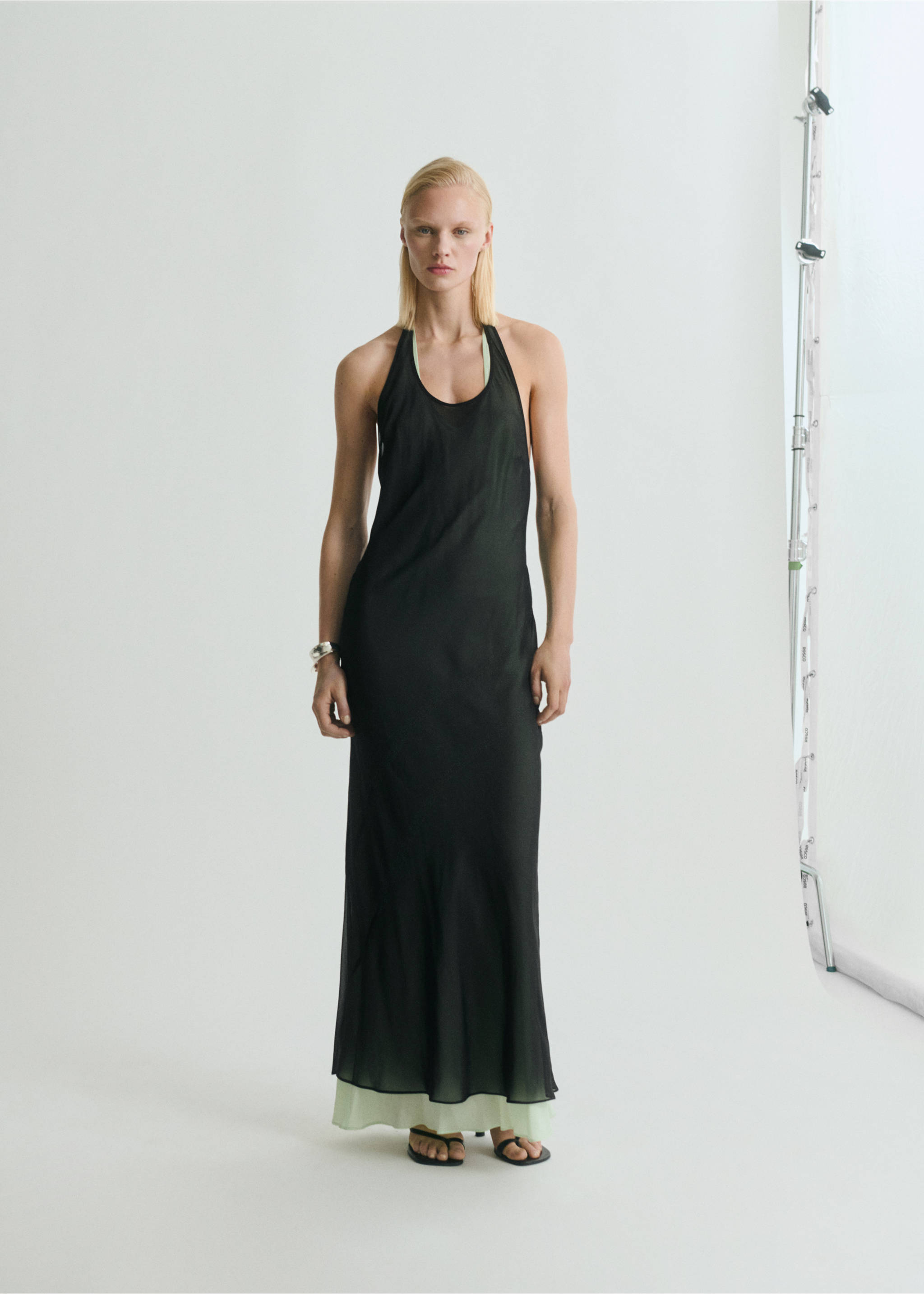 Semi-transparent combination dress - General plane, Black. Ref: 87009090-00.