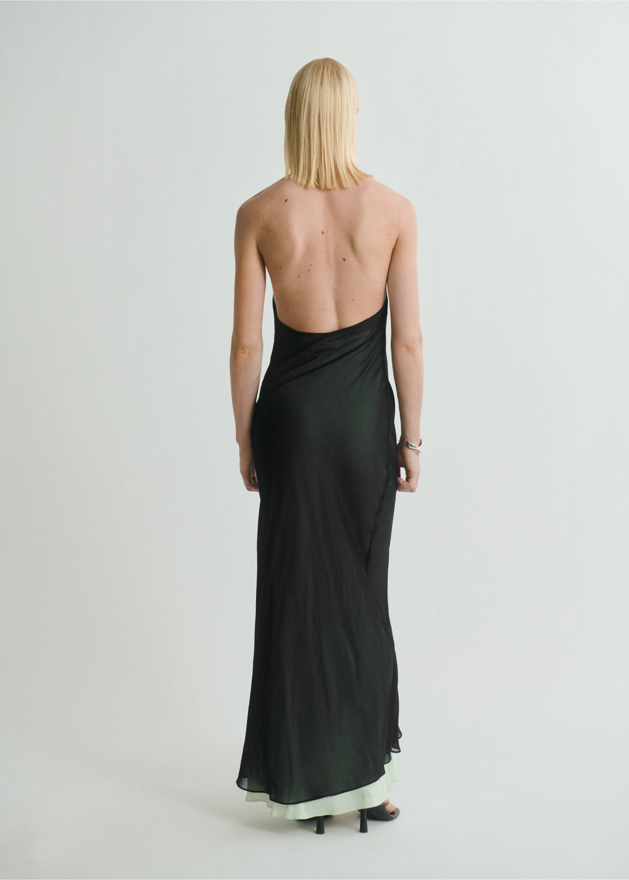 Semi-transparent combination dress - Reverse of the article, Black. Ref: 87009090-00.
