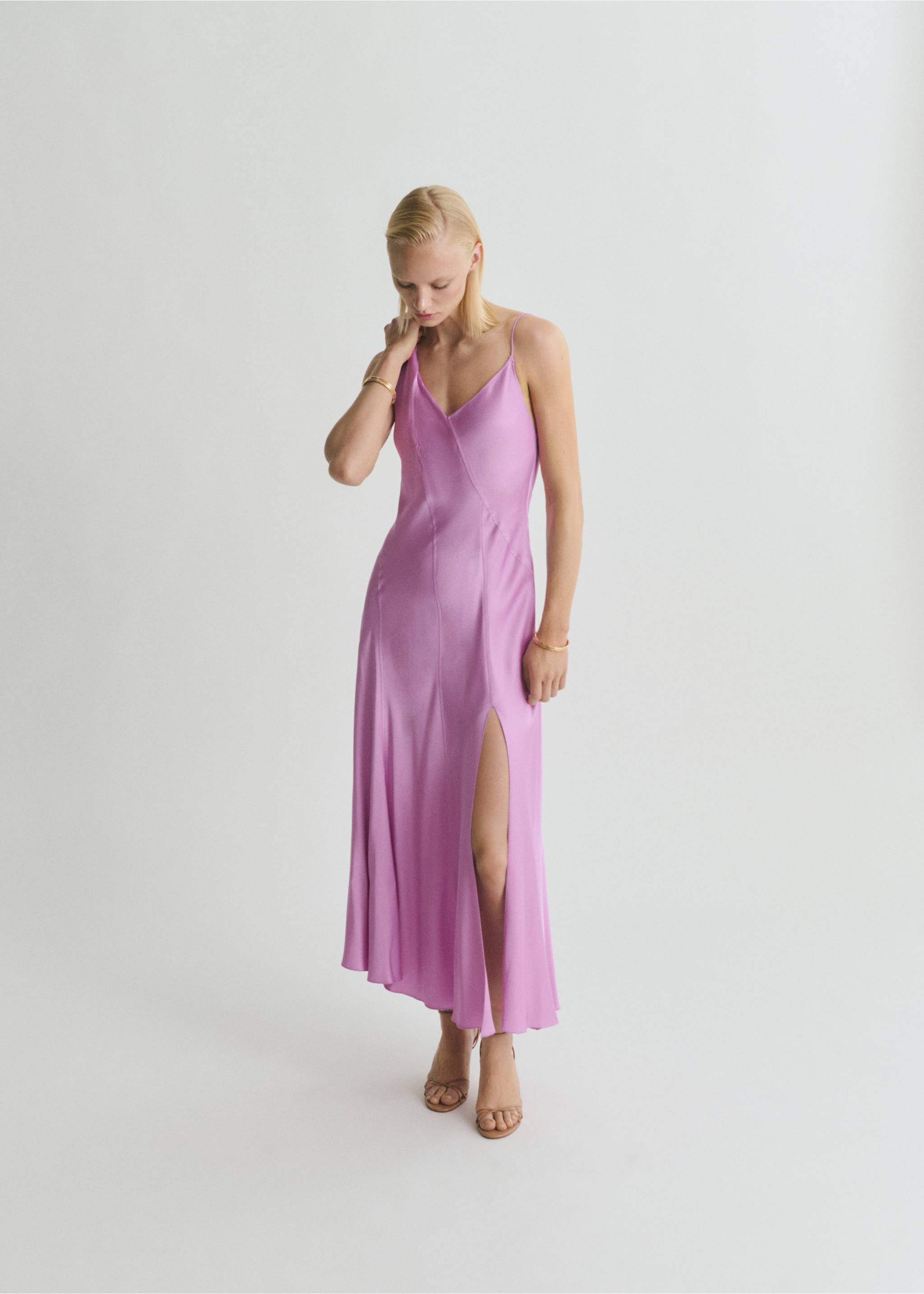 Asymmetrical satin dress - General plane, Light/Pastel Purple. Ref: 87009093-00.