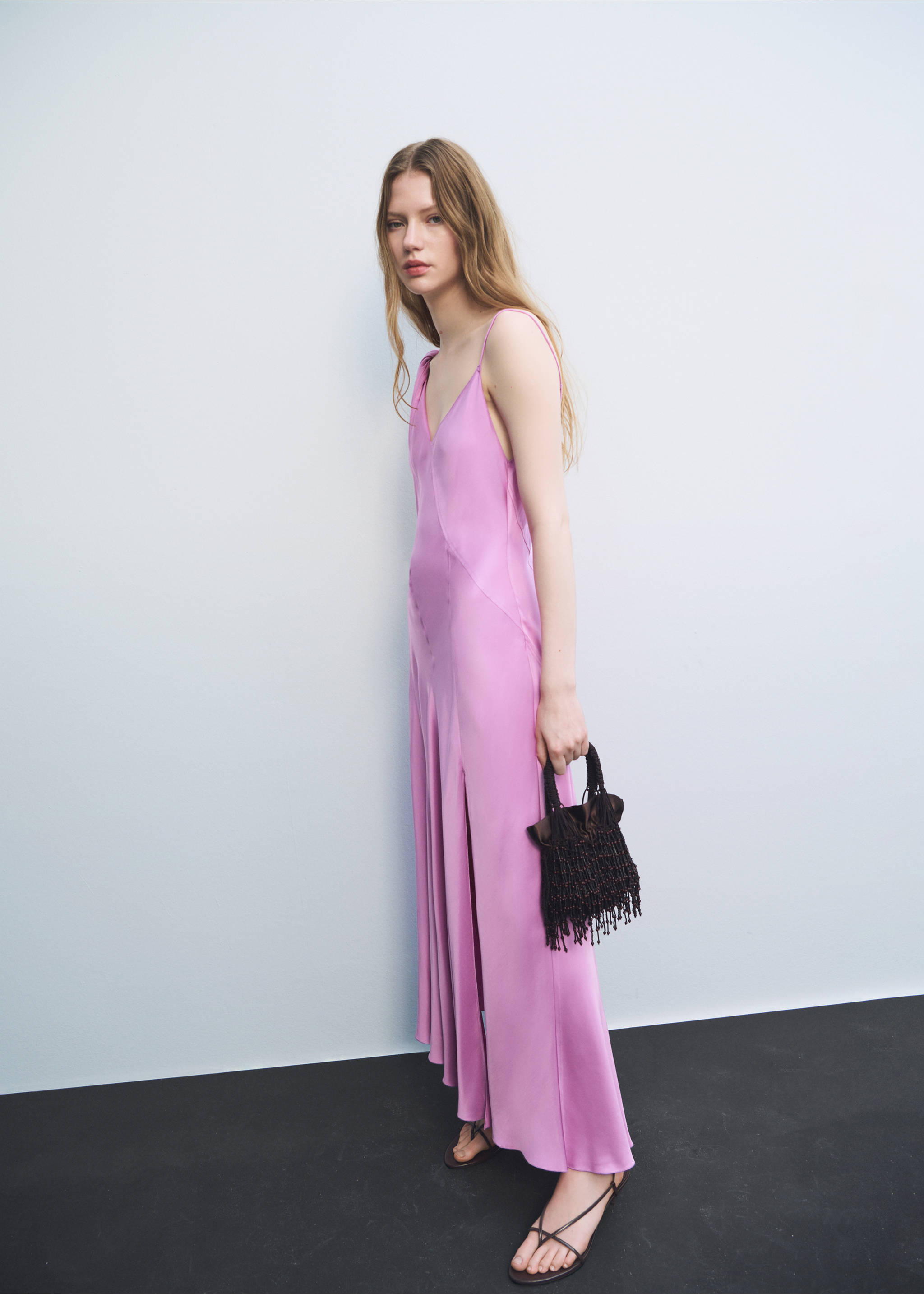 Asymmetrical satin dress - Details of the article 7, Light/Pastel Purple. Ref: 87009093-00.