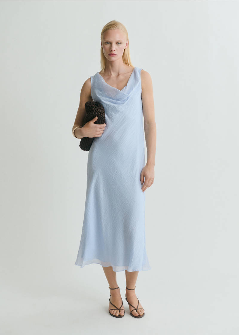 Midi-dress with draped neckline - Sky Blue